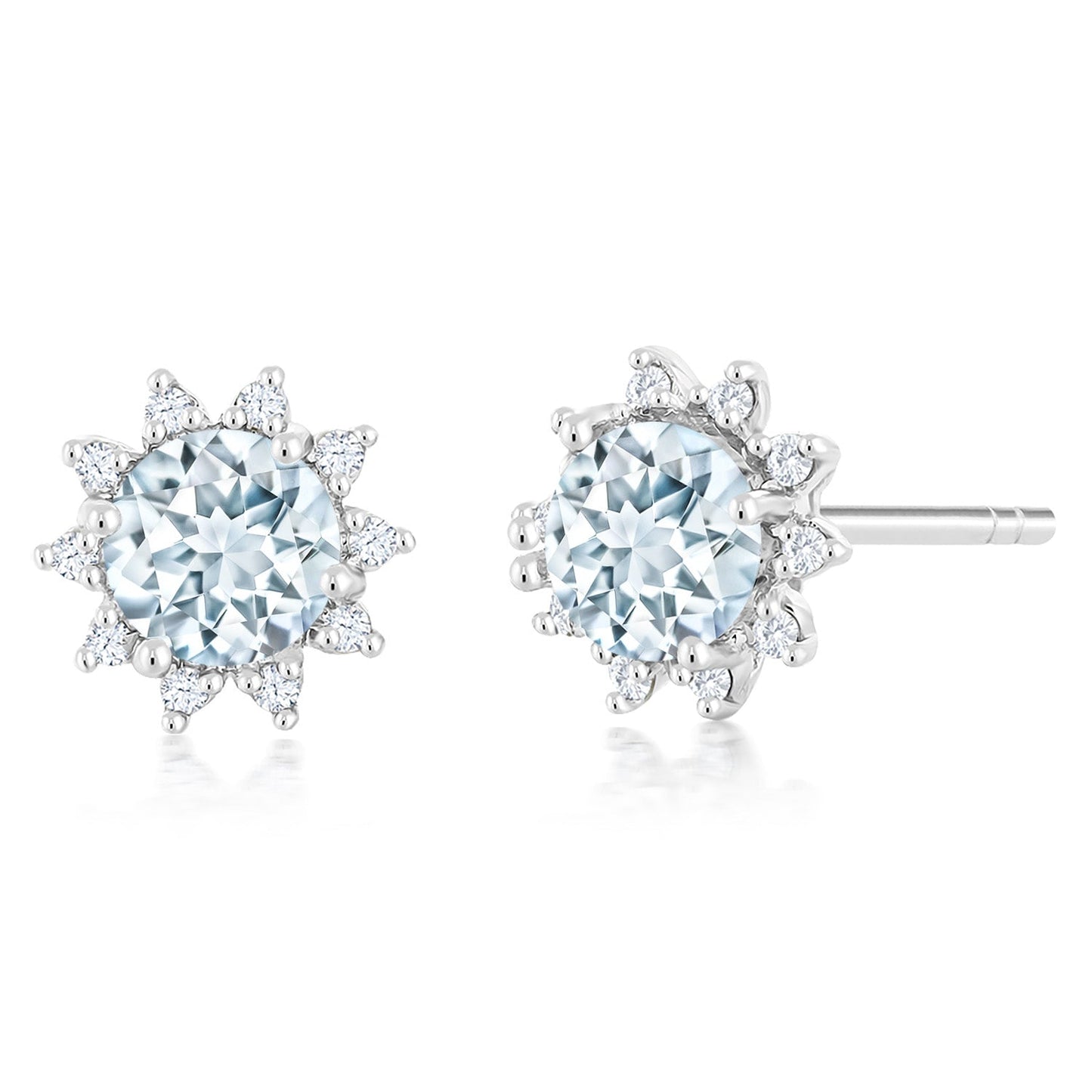 18K White Gold Gemstone Birthstone and White Diamond Earrings | Halo Stud Earrings for Women | White Gold Earrings for Women