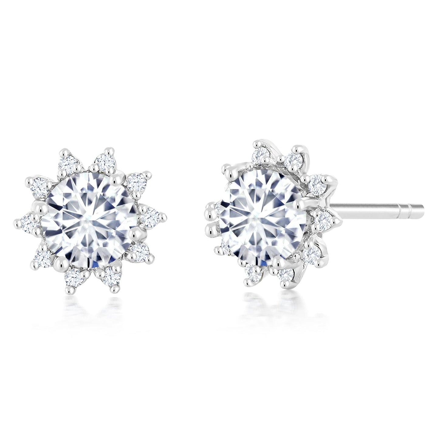 18K White Gold Gemstone Birthstone and White Diamond Earrings | Halo Stud Earrings for Women | White Gold Earrings for Women