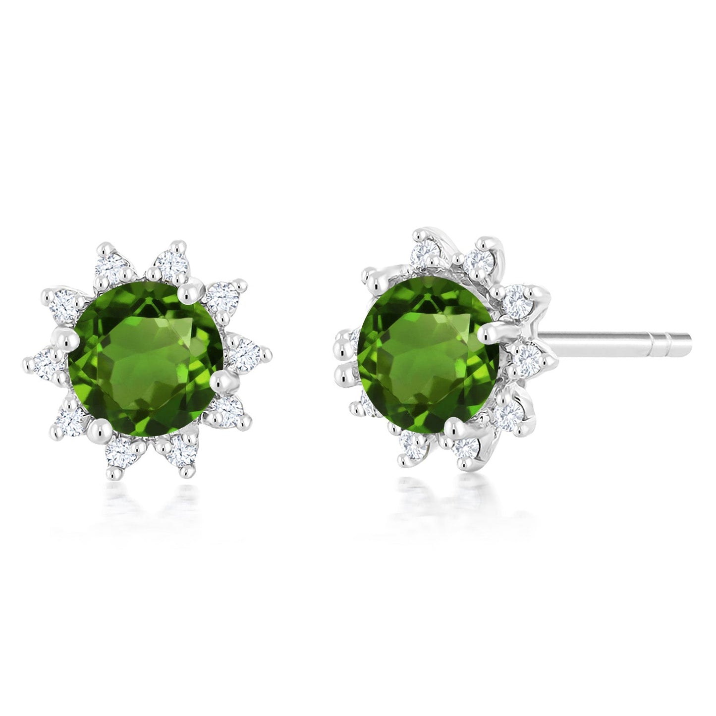 18K White Gold Gemstone Birthstone and White Diamond Earrings | Halo Stud Earrings for Women | White Gold Earrings for Women