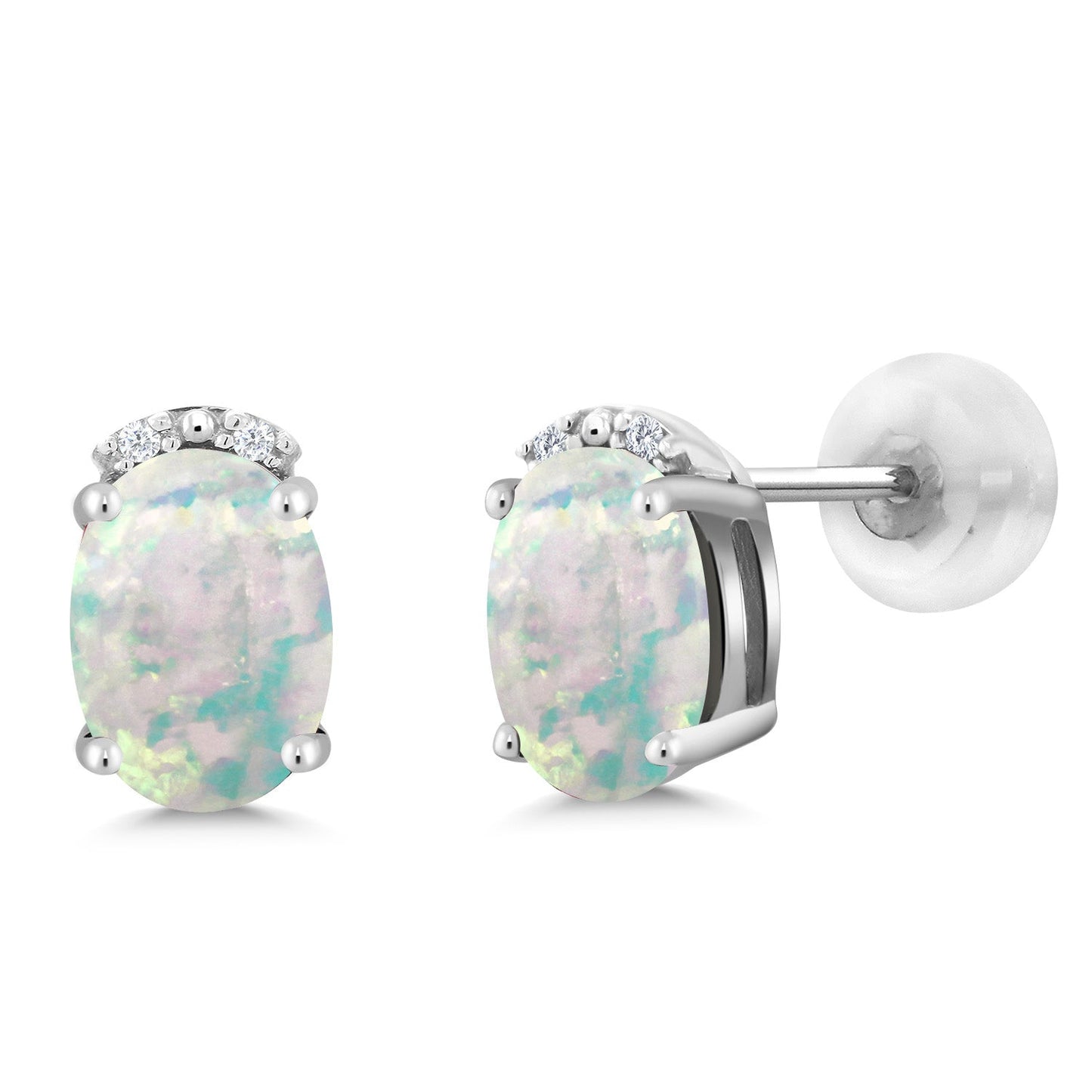 7X5MM Oval Gemstone Birthstone and White Diamond Earrings | Solid 10K Gold Earrings For Women | Fine Jewelry Gifts for Her Mom Women Wife