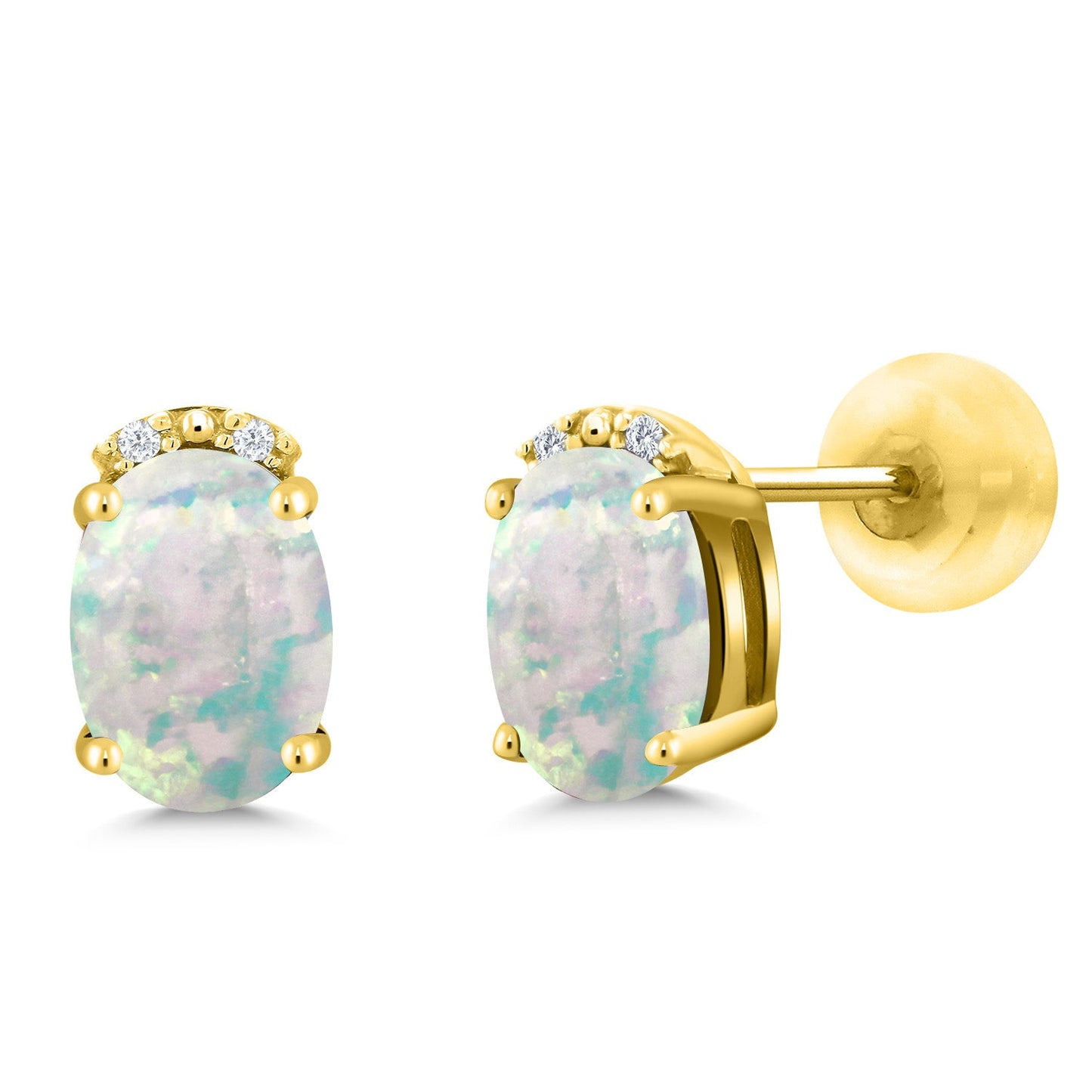 7X5MM Oval Gemstone Birthstone and White Diamond Earrings | Solid 10K Gold Earrings For Women | Fine Jewelry Gifts for Her Mom Women Wife