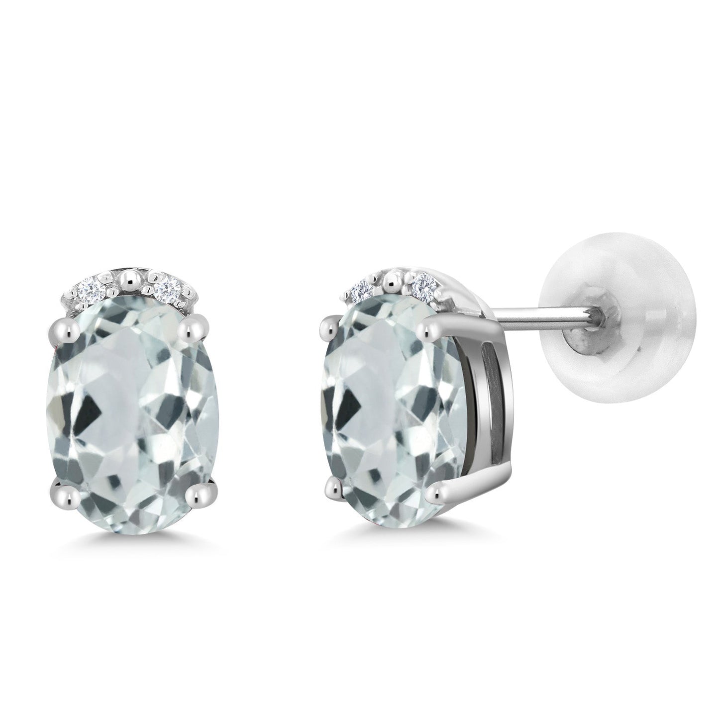 7X5MM Oval Gemstone Birthstone and White Diamond Earrings | Solid 10K Gold Earrings For Women | Fine Jewelry Gifts for Her Mom Women Wife