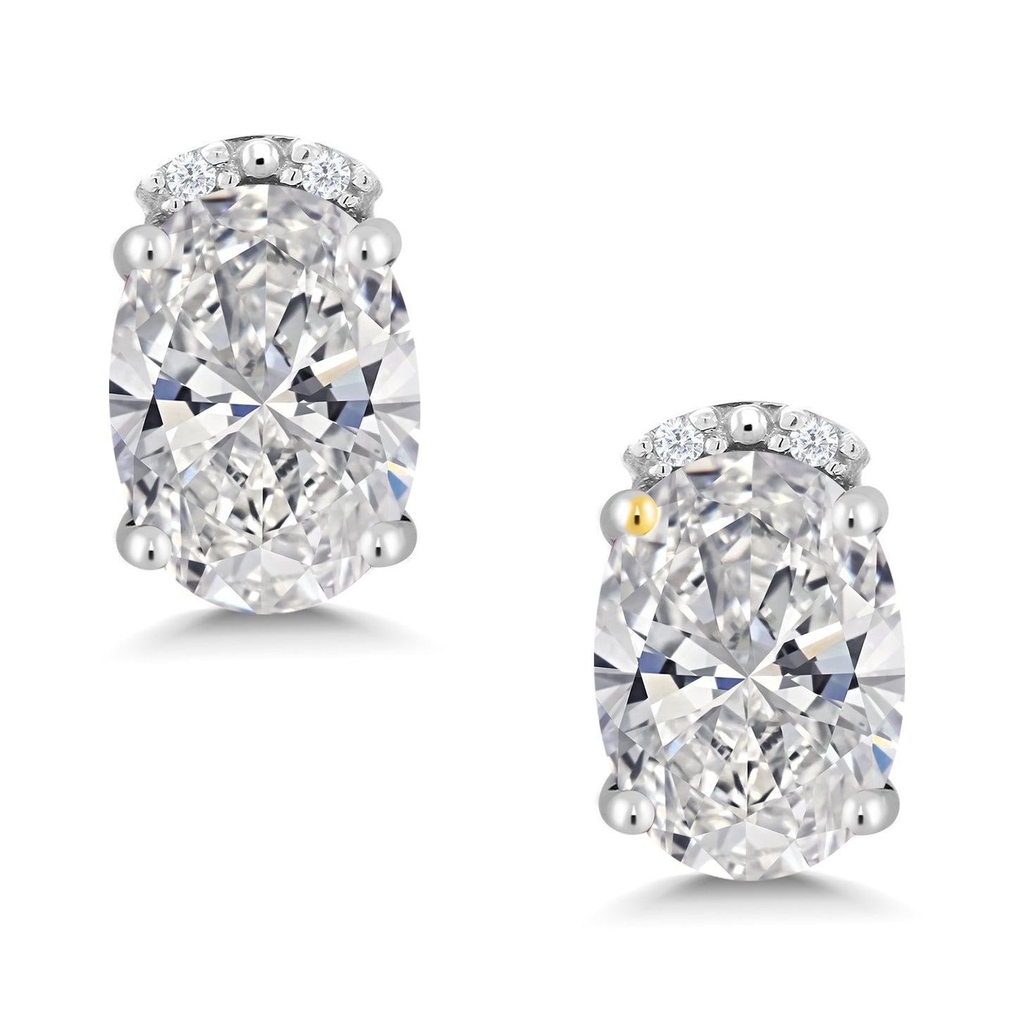 1.40 Cttw 10K White Gold Lab Grown Diamond Stud Earrings | Gemstone April Birthstone | Oval 7X5MM | Gold Earrings For Women