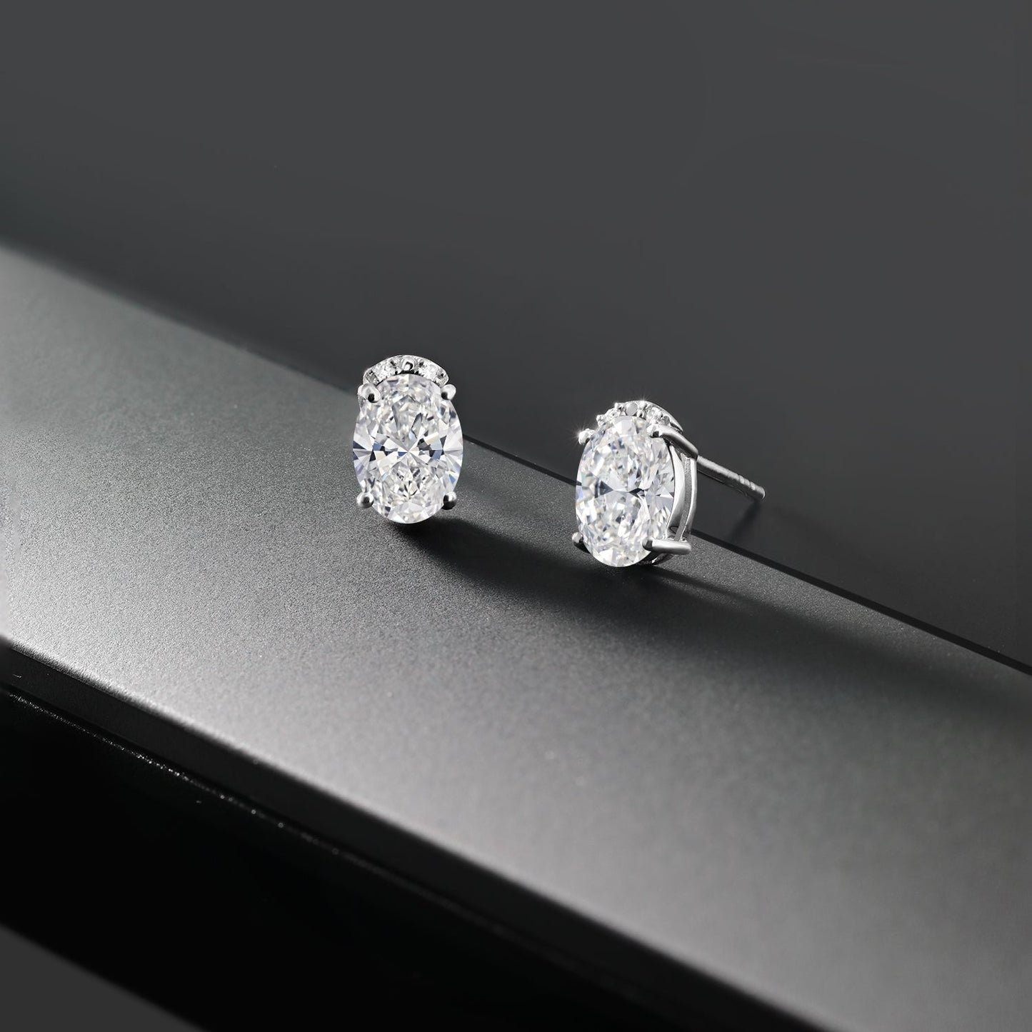 1.40 Cttw 10K White Gold Lab Grown Diamond Stud Earrings | Gemstone April Birthstone | Oval 7X5MM | Gold Earrings For Women