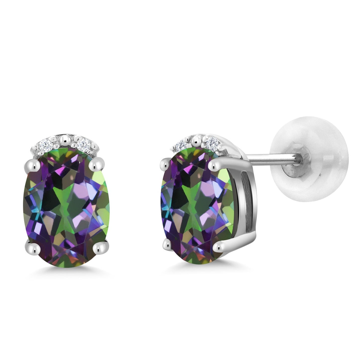 7X5MM Oval Gemstone Birthstone and White Diamond Earrings | Solid 10K Gold Earrings For Women | Fine Jewelry Gifts for Her Mom Women Wife