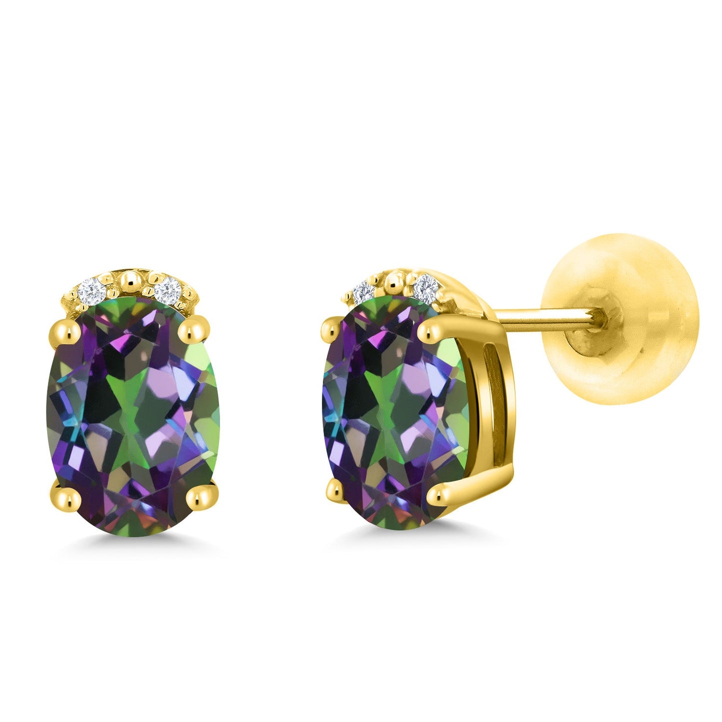 7X5MM Oval Gemstone Birthstone and White Diamond Earrings | Solid 10K Gold Earrings For Women | Fine Jewelry Gifts for Her Mom Women Wife