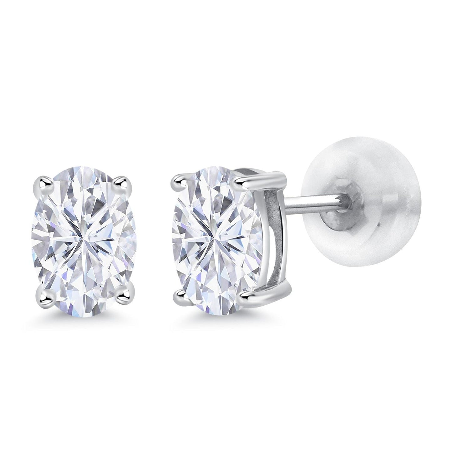 14K White Gold Oval White Moissanite Stud Earrings For Women Men (1.00 Cttw, Gemstone Birthstone, Oval 6X4MM)