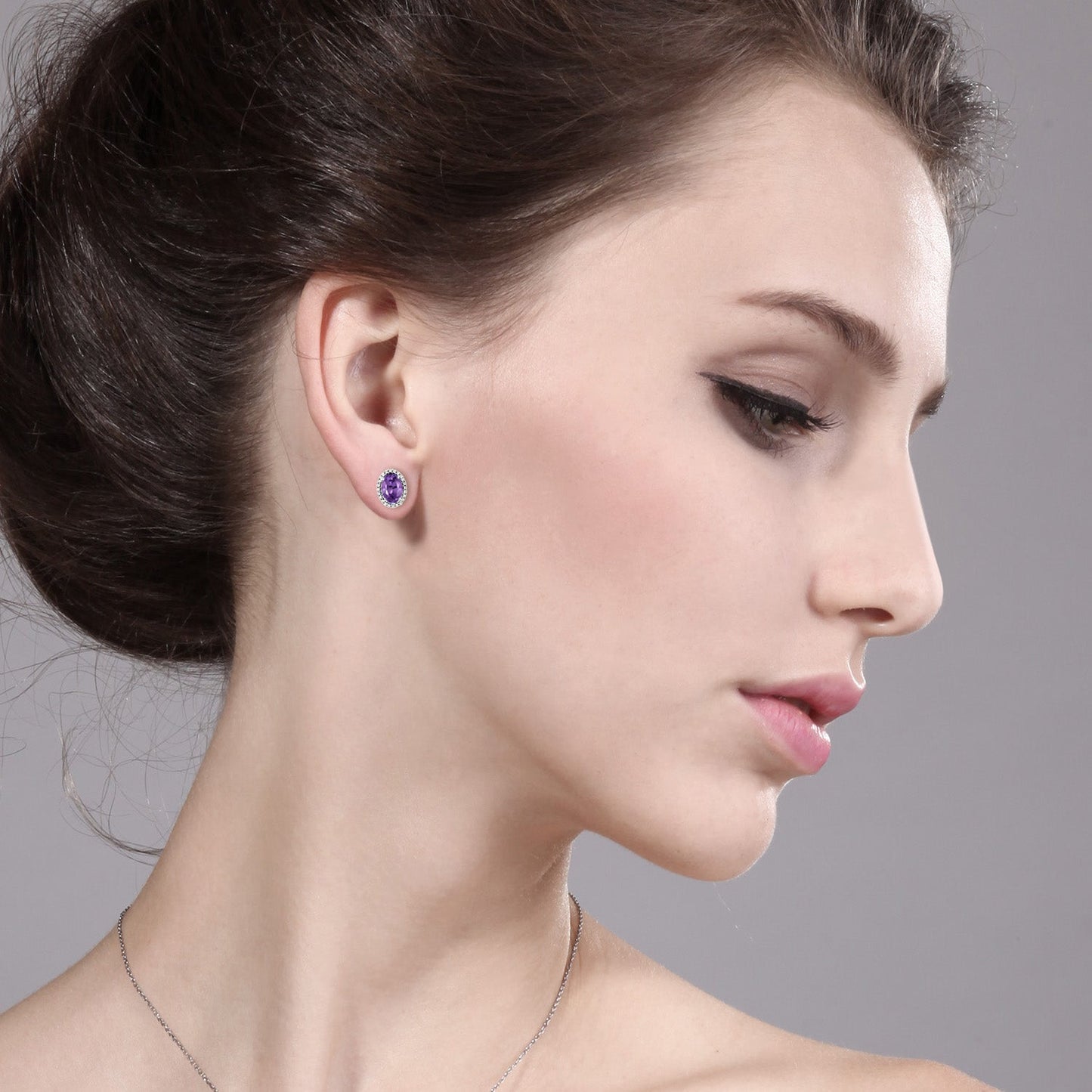 10K White Gold 7X5MM Oval Gemstone Birthstone and White Diamond Halo Earrings | White Gold Earrings for Women