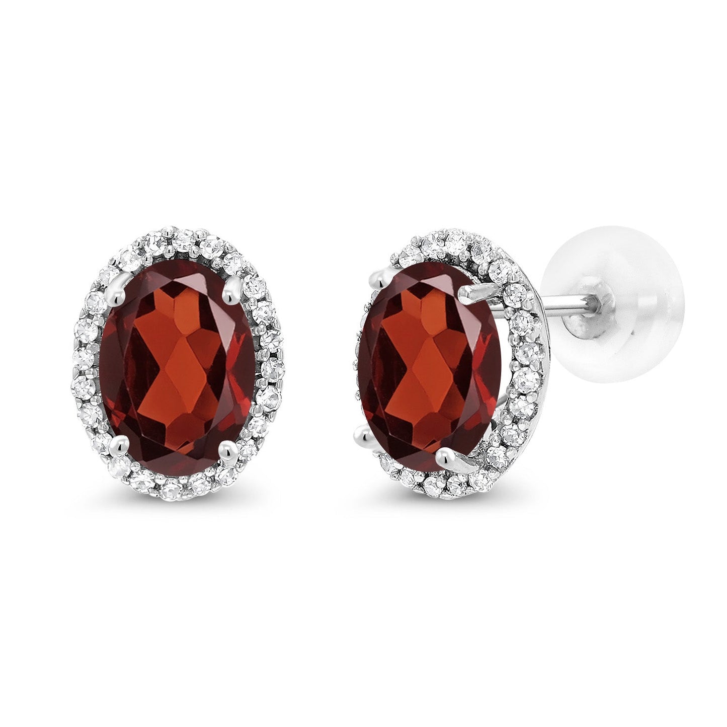 10K White Gold 7X5MM Oval Gemstone Birthstone and White Diamond Halo Earrings | White Gold Earrings for Women