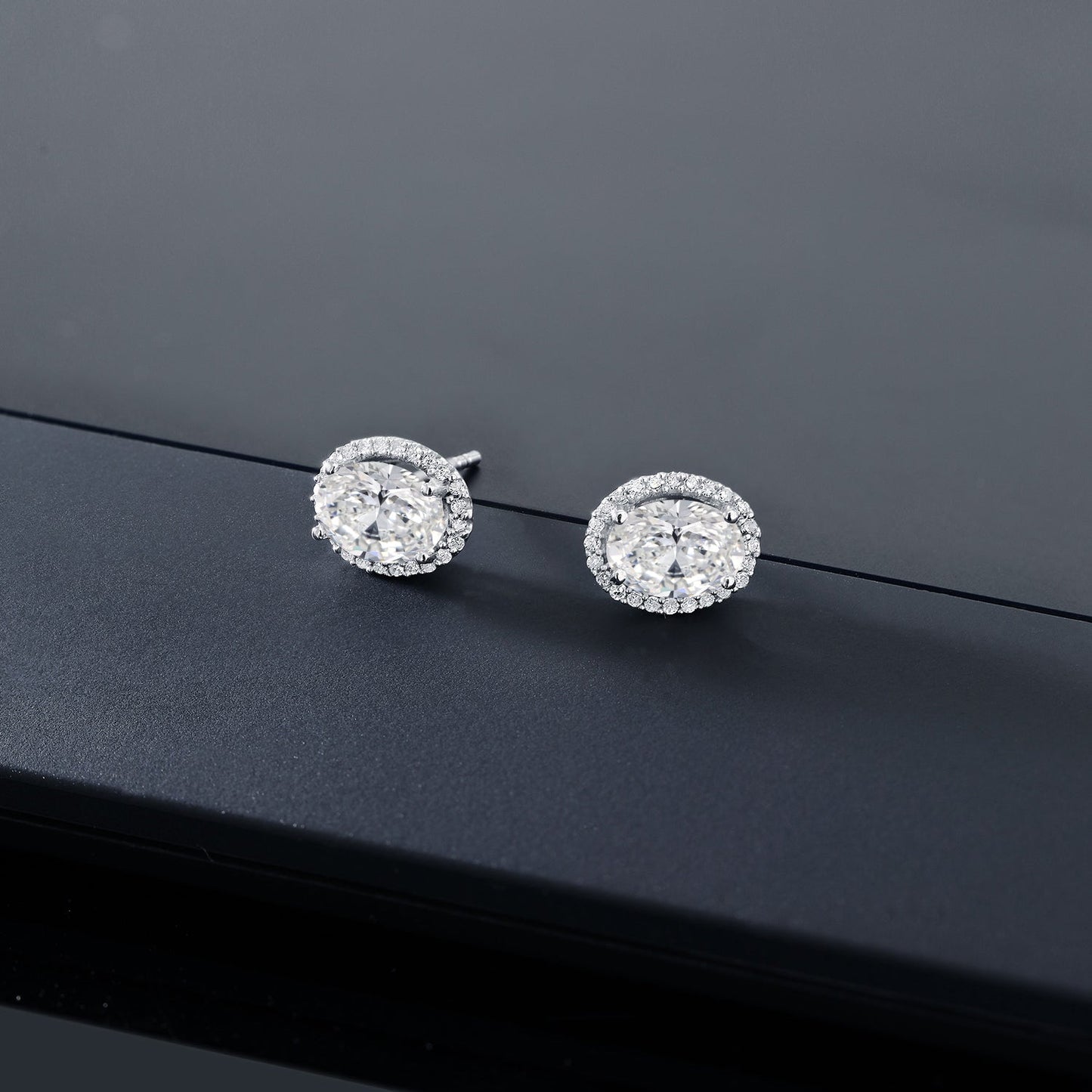 1.90 Cttw 10K White Gold Oval White lab Grown Diamond Halo Stud Earrings | DEF Color | VVS-VS Clarity | Oval 7X5MM | Gold Earrings For Women