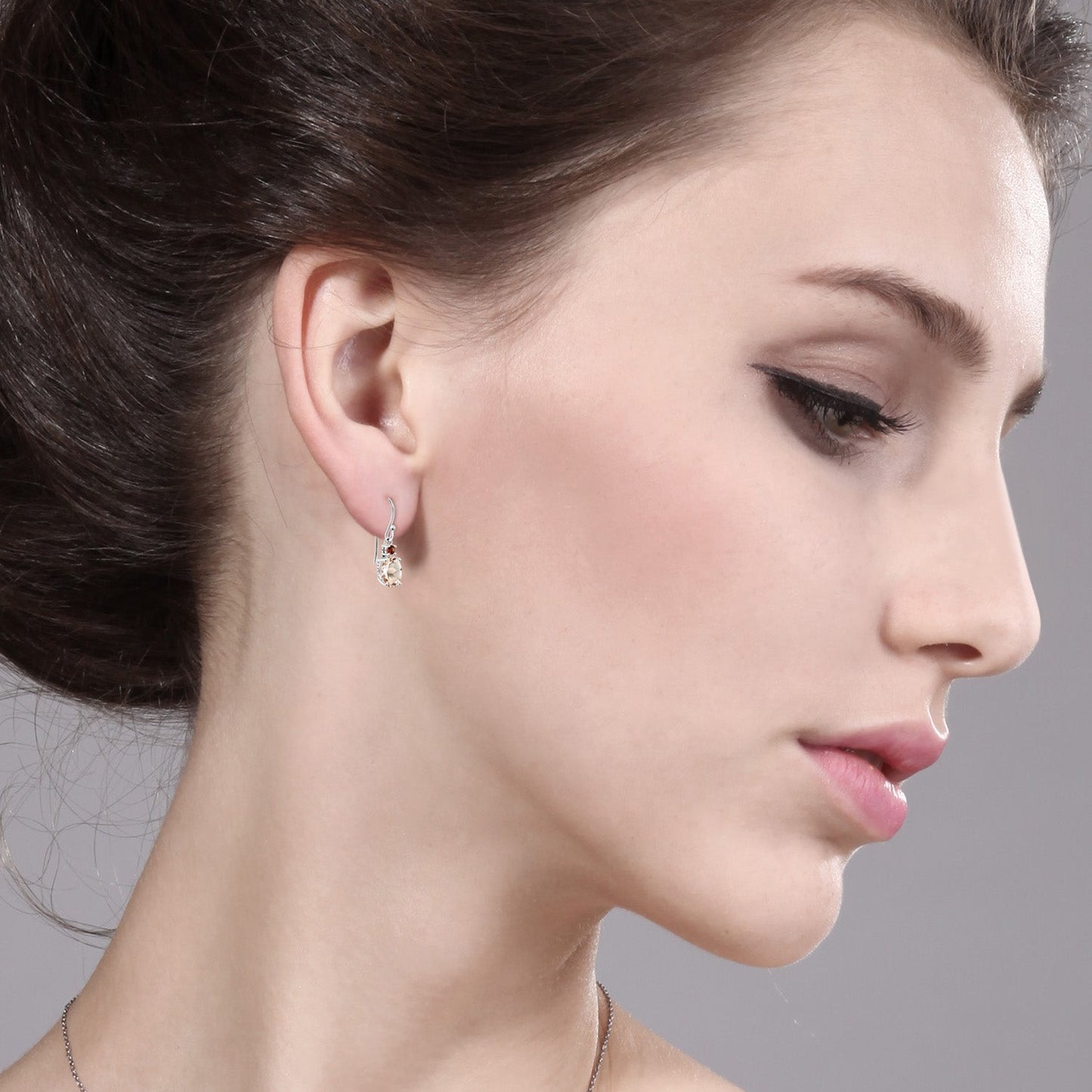 10K White Gold Gemstone Birthstone and Garnet Dangle Earrings For Women | Oval 8X6MM and Round 2.5MM | Elegant Drop Design with Classic French Wire Hooks | Fine Jewelry Earrings