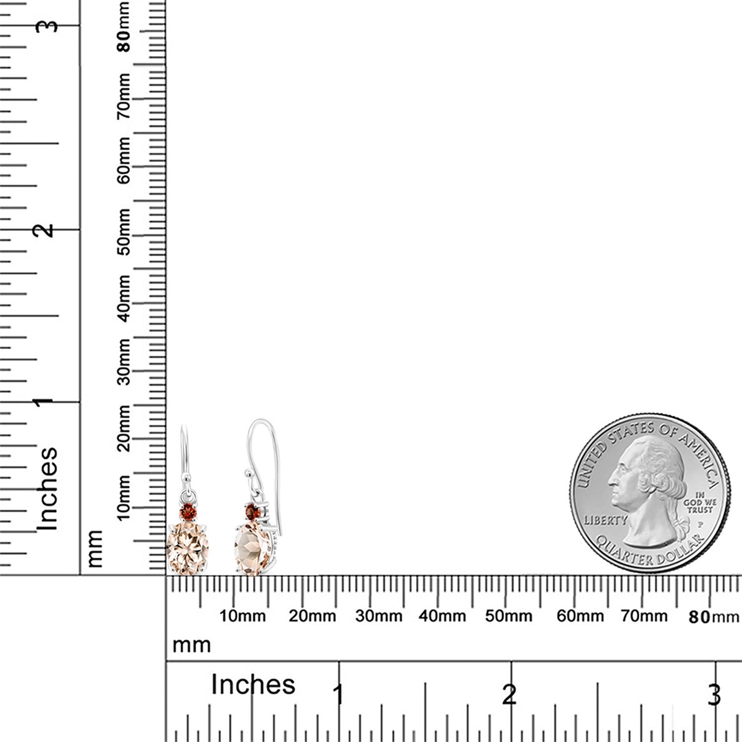 10K White Gold Gemstone Birthstone and Garnet Dangle Earrings For Women | Oval 8X6MM and Round 2.5MM | Elegant Drop Design with Classic French Wire Hooks | Fine Jewelry Earrings