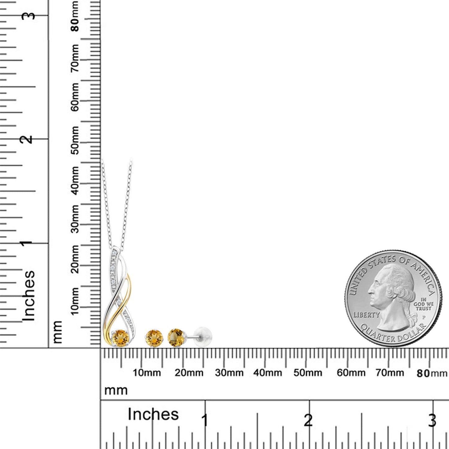 925 Sterling Silver and 10K Yellow Gold Yellow Citrine and Diamond Pendant and Earrings Jewelry Set For Women (0.82 Cttw, Gemstone Birthstone, with 18 Inch Chain)