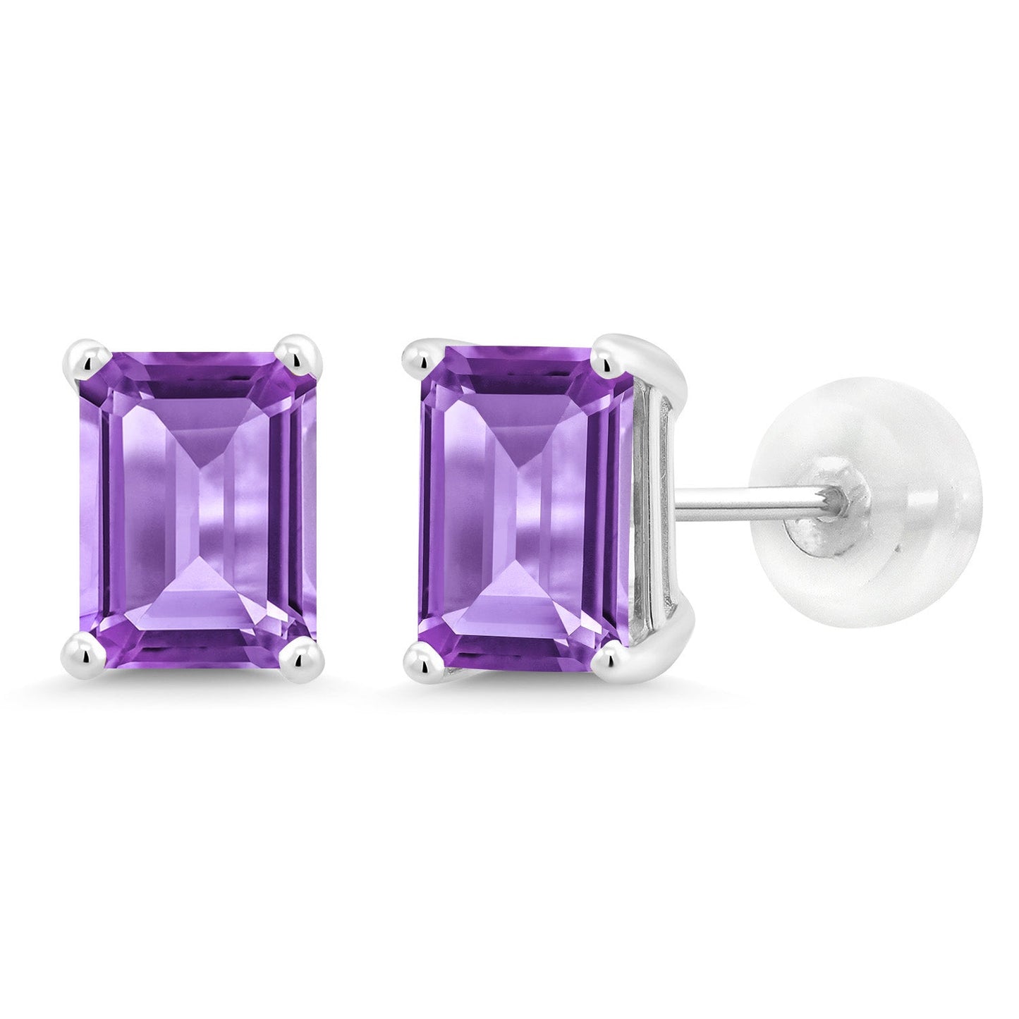 Solid 14K Gold 7X5MM Emerald Cut Gemstone Birthstone Stud Earrings | Gold Earrings For Women Men