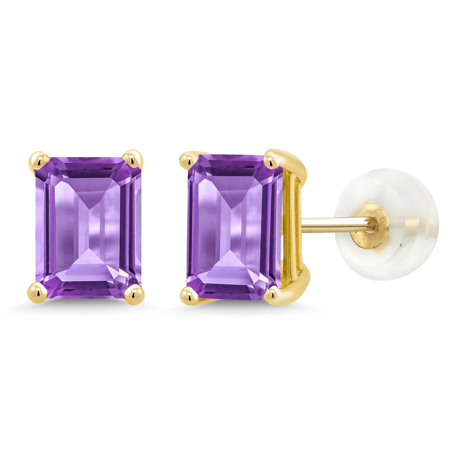 Solid 14K Gold 7X5MM Emerald Cut Gemstone Birthstone Stud Earrings | Gold Earrings For Women Men