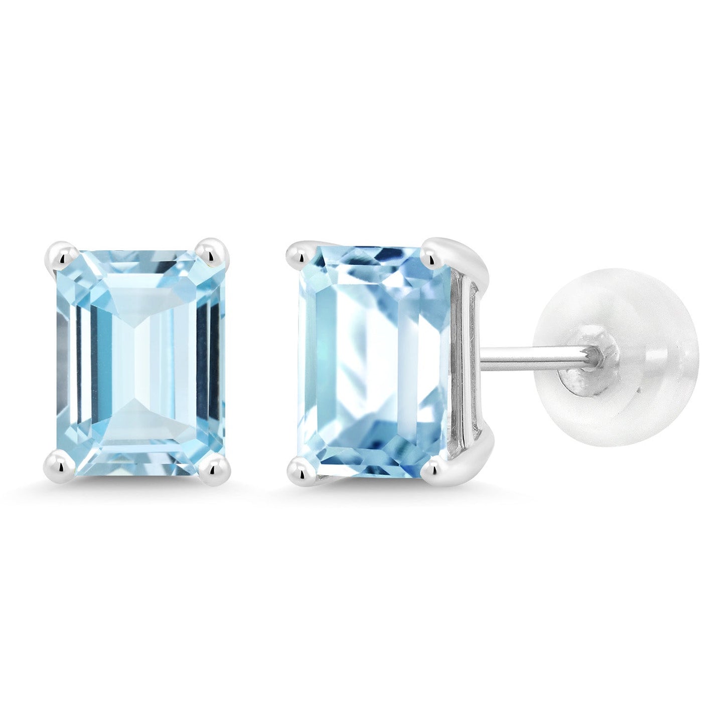 Solid 14K Gold 7X5MM Emerald Cut Gemstone Birthstone Stud Earrings | Gold Earrings For Women Men