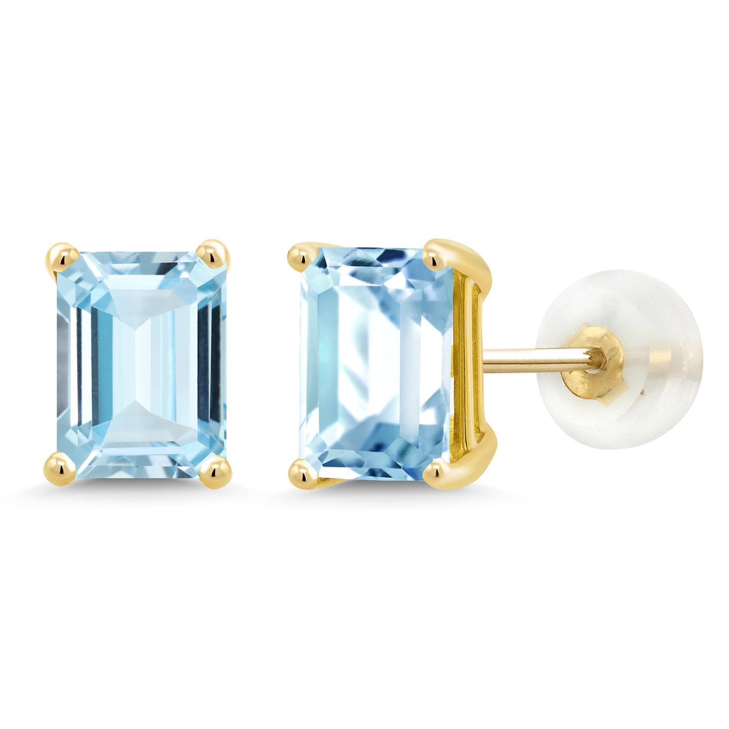 Solid 14K Gold 7X5MM Emerald Cut Gemstone Birthstone Stud Earrings | Gold Earrings For Women Men