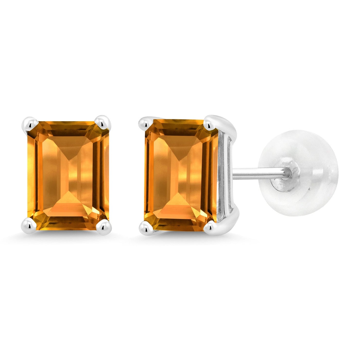 Solid 14K Gold 7X5MM Emerald Cut Gemstone Birthstone Stud Earrings | Gold Earrings For Women Men