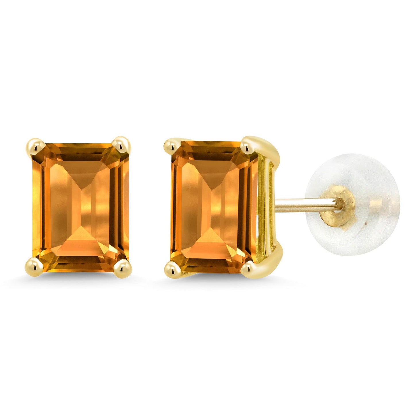 Solid 14K Gold 7X5MM Emerald Cut Gemstone Birthstone Stud Earrings | Gold Earrings For Women Men