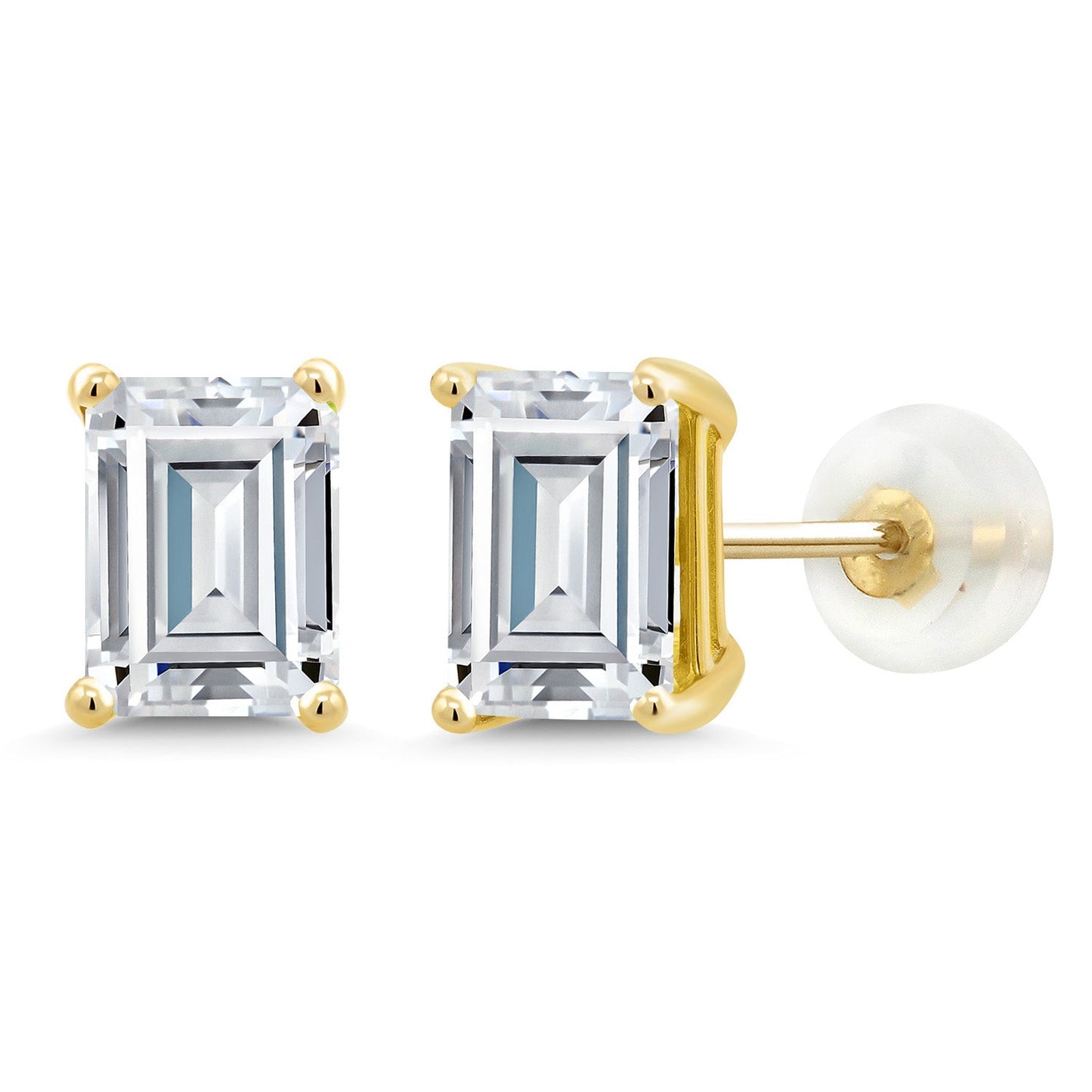 Solid 14K Gold 7X5MM Emerald Cut Gemstone Birthstone Stud Earrings | Gold Earrings For Women Men