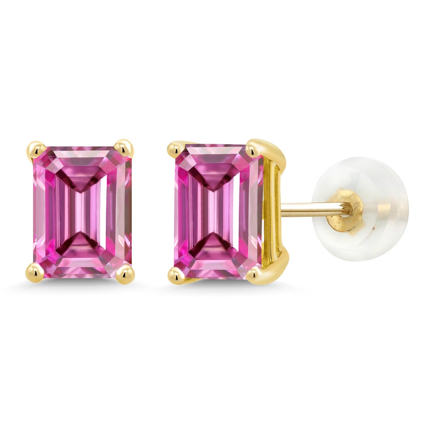 Solid 14K Gold 7X5MM Emerald Cut Gemstone Birthstone Stud Earrings | Gold Earrings For Women Men