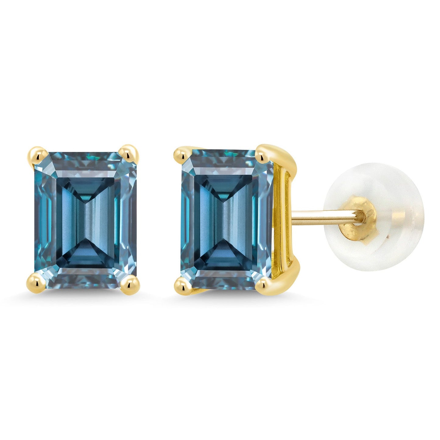 Solid 14K Gold 7X5MM Emerald Cut Gemstone Birthstone Stud Earrings | Gold Earrings For Women Men