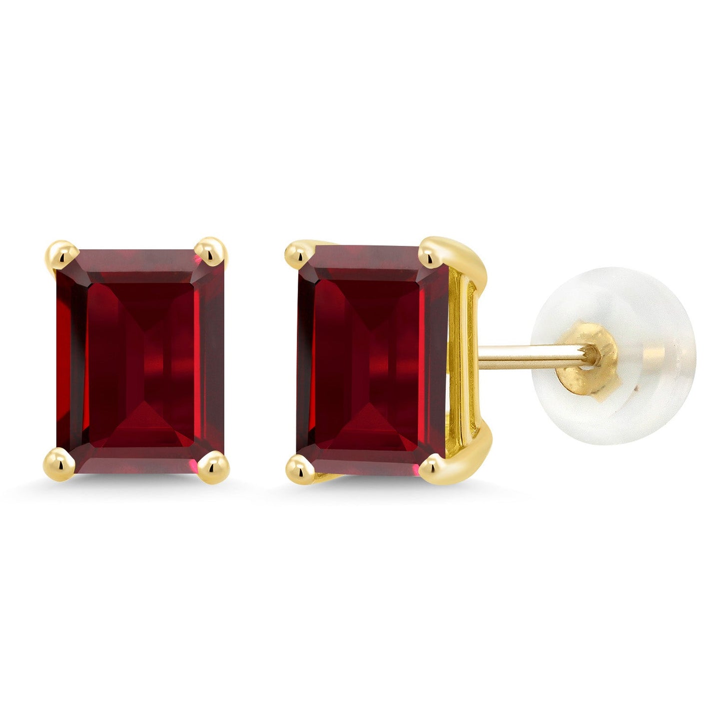 Solid 14K Gold 7X5MM Emerald Cut Gemstone Birthstone Stud Earrings | Gold Earrings For Women Men