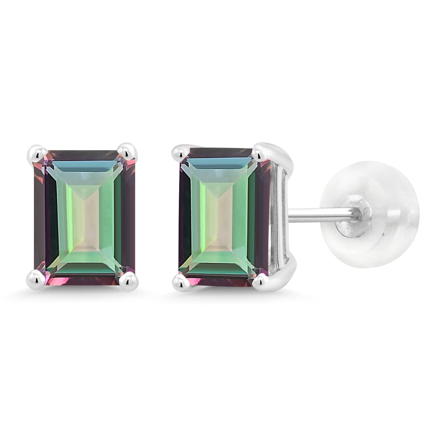 Solid 14K Gold 7X5MM Emerald Cut Gemstone Birthstone Stud Earrings | Gold Earrings For Women Men