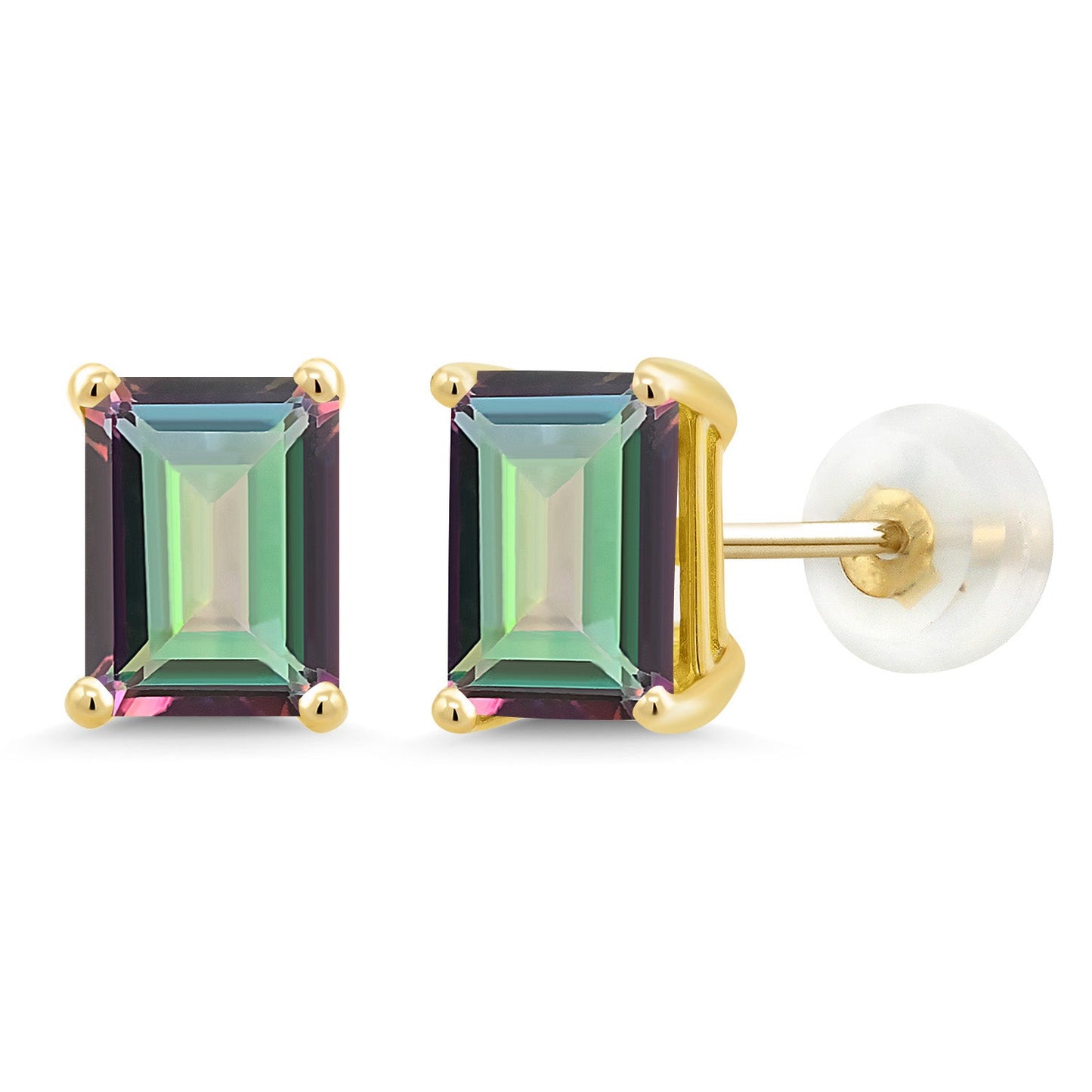 Solid 14K Gold 7X5MM Emerald Cut Gemstone Birthstone Stud Earrings | Gold Earrings For Women Men