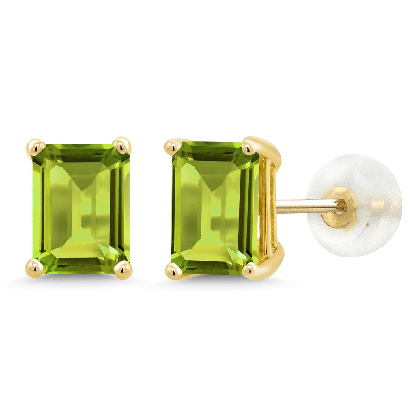 Solid 14K Gold 7X5MM Emerald Cut Gemstone Birthstone Stud Earrings | Gold Earrings For Women Men