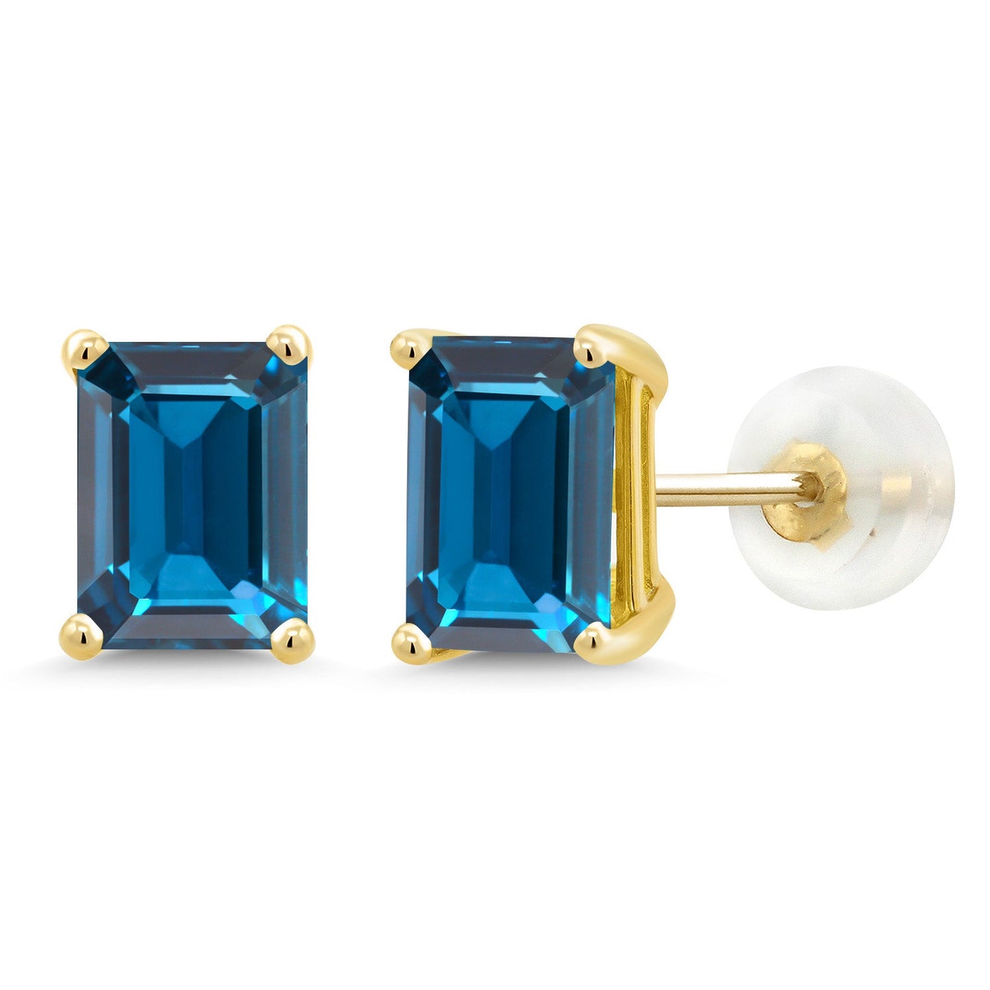 Solid 14K Gold 7X5MM Emerald Cut Gemstone Birthstone Stud Earrings | Gold Earrings For Women Men