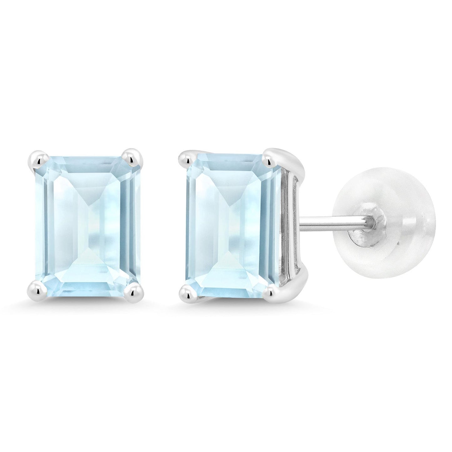 Solid 14K Gold 7X5MM Emerald Cut Gemstone Birthstone Stud Earrings | Gold Earrings For Women Men