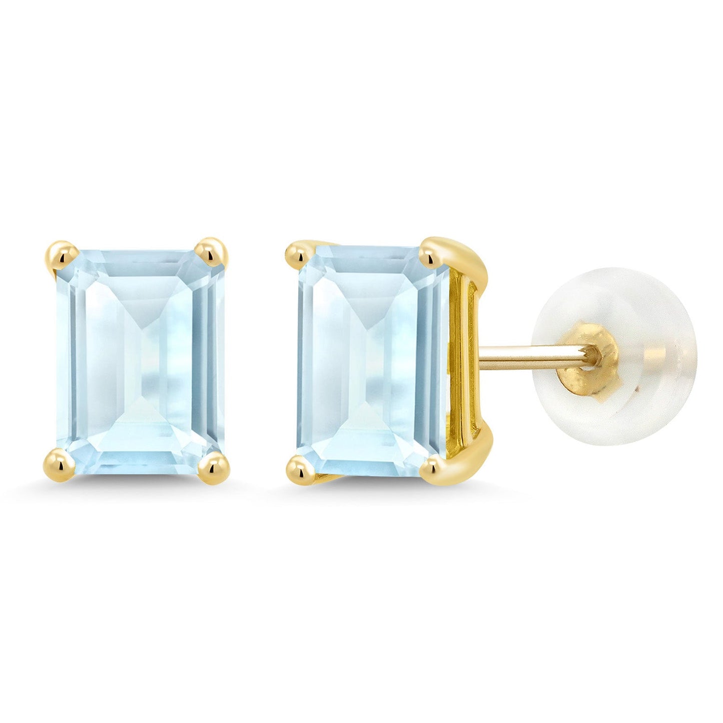 Solid 14K Gold 7X5MM Emerald Cut Gemstone Birthstone Stud Earrings | Gold Earrings For Women Men