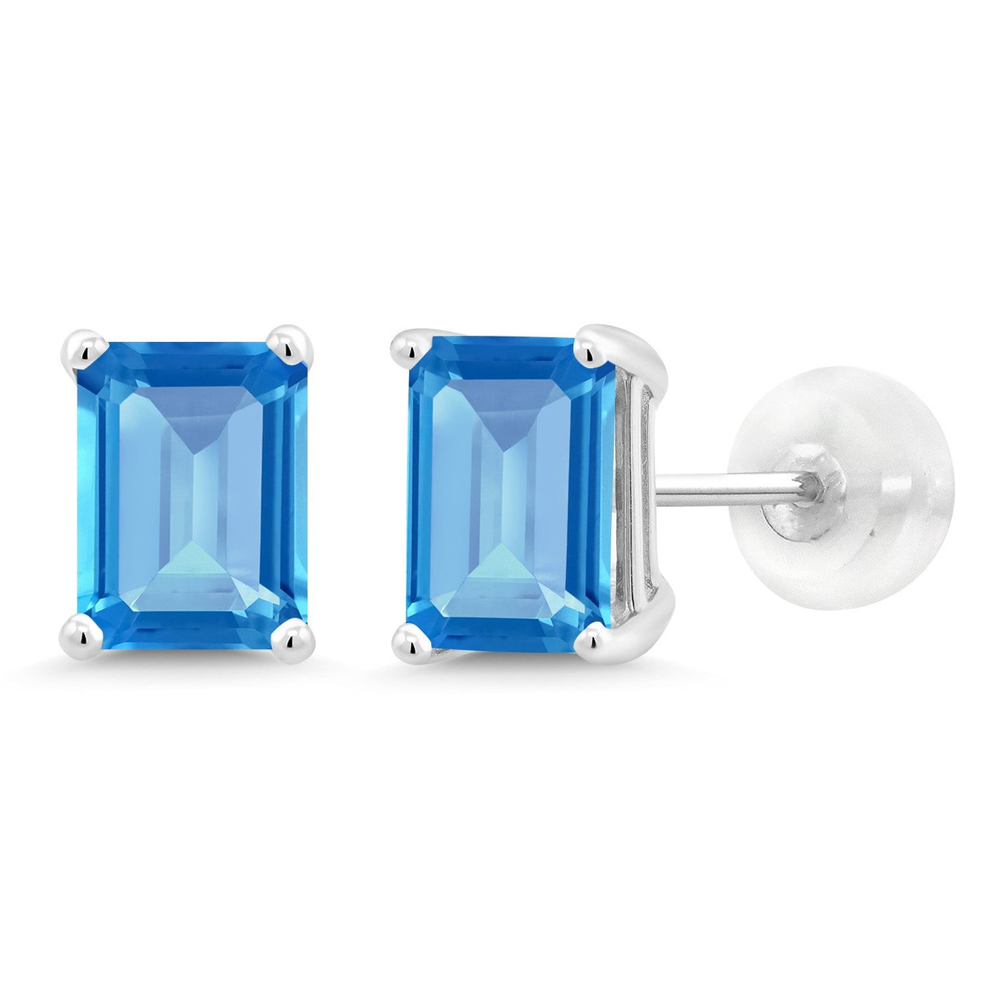 Solid 14K Gold 7X5MM Emerald Cut Gemstone Birthstone Stud Earrings | Gold Earrings For Women Men