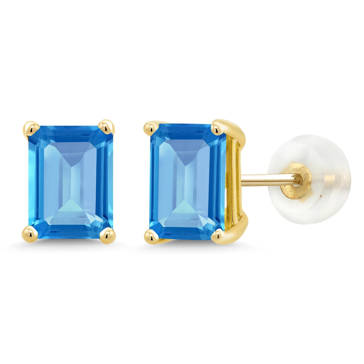 Solid 14K Gold 7X5MM Emerald Cut Gemstone Birthstone Stud Earrings | Gold Earrings For Women Men