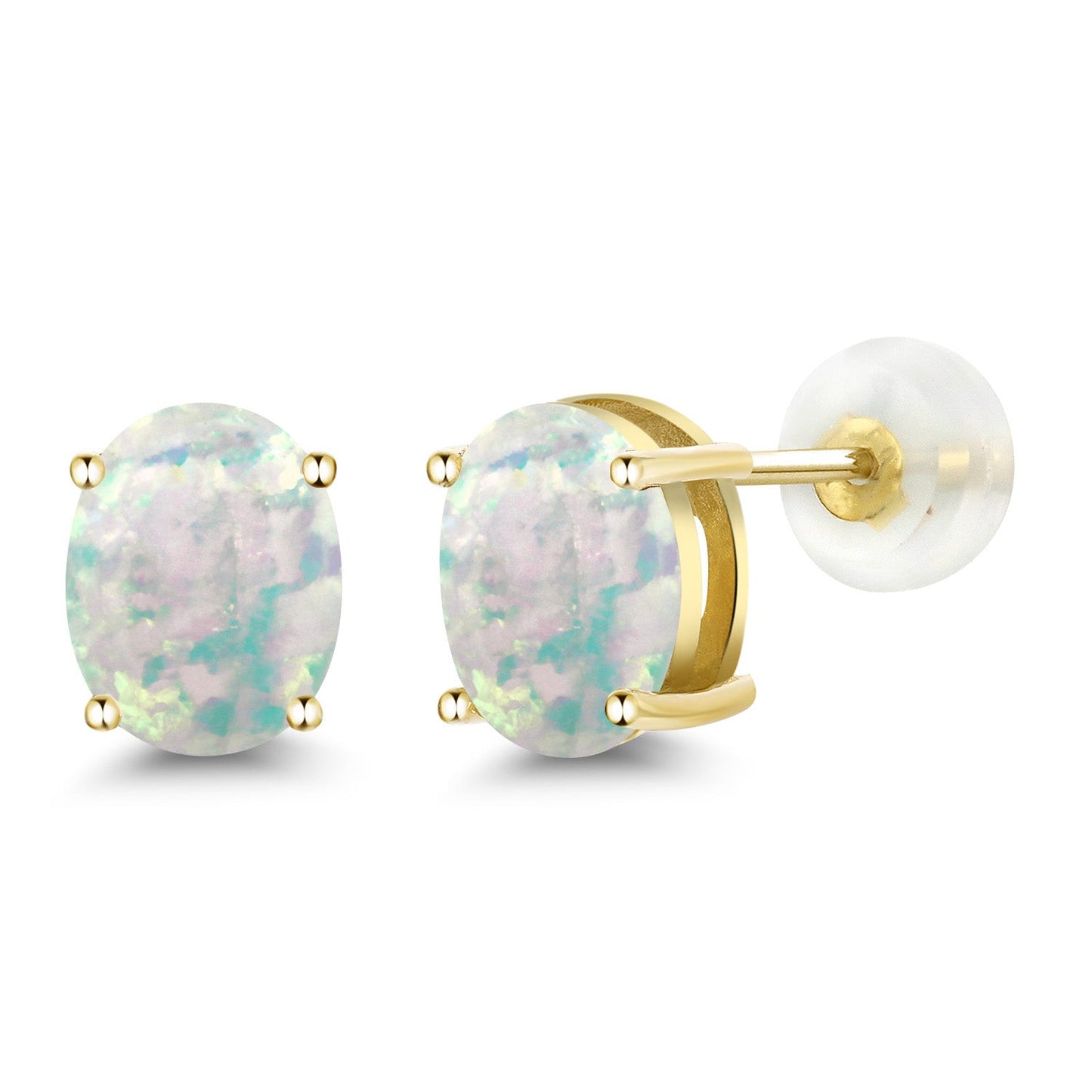 14K Yellow or White Gold Oval Gemstone Birthstone Stud Earrings for Women Men | Oval 8X6MM