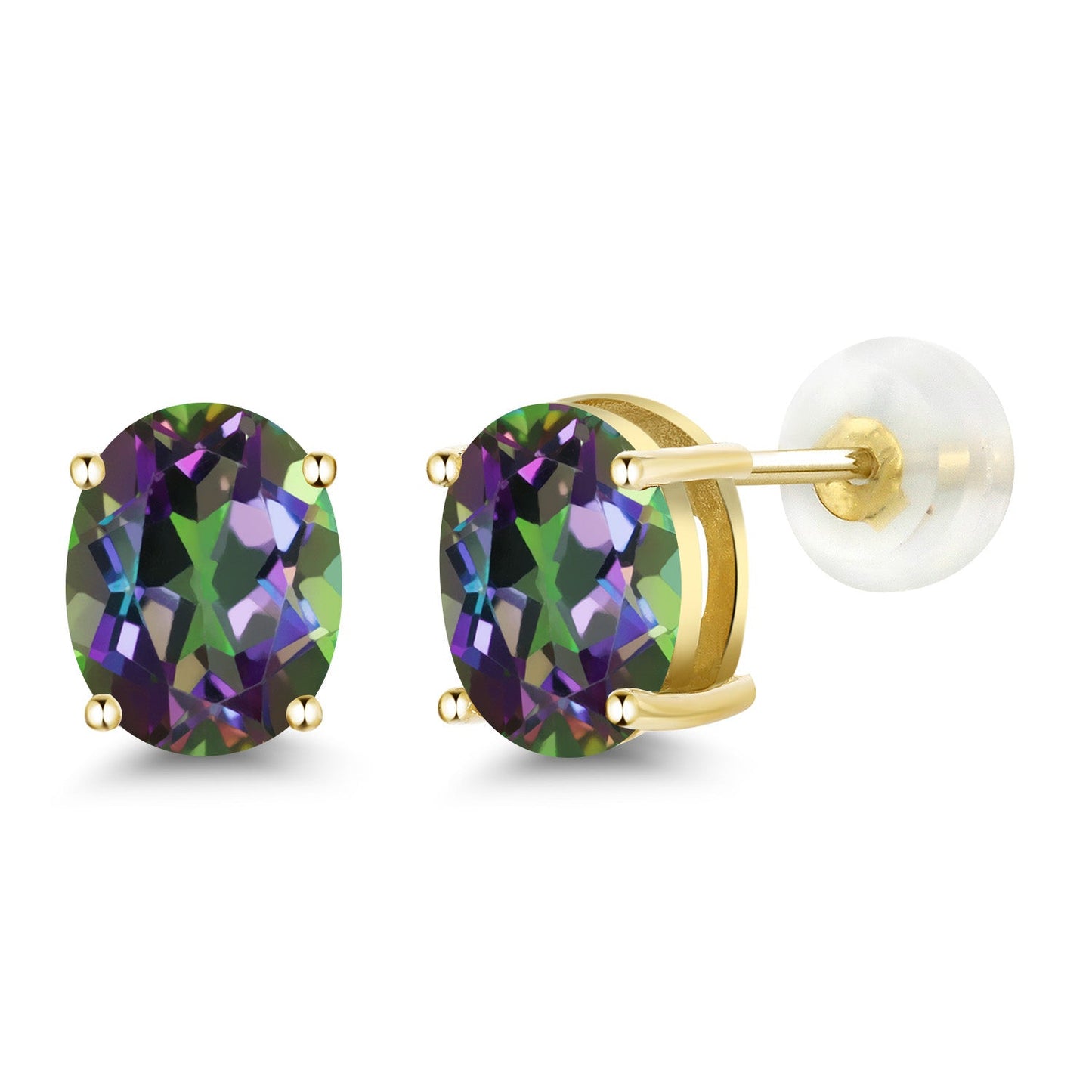 14K Yellow or White Gold Oval Gemstone Birthstone Stud Earrings for Women Men | Oval 8X6MM