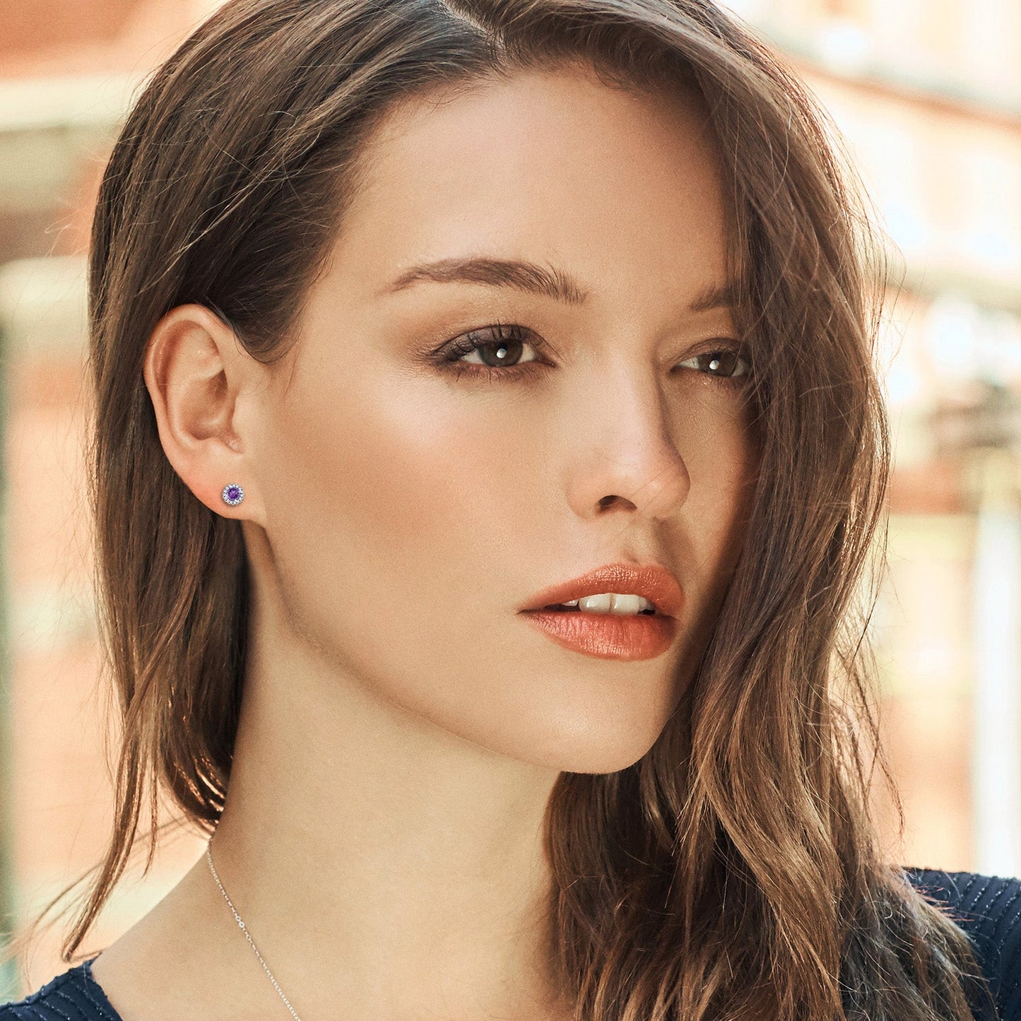 10K White Gold 4MM Round Gemstone Birthstone and White Lab Grown Diamond Halo Earrings | Gold Earrings For Women