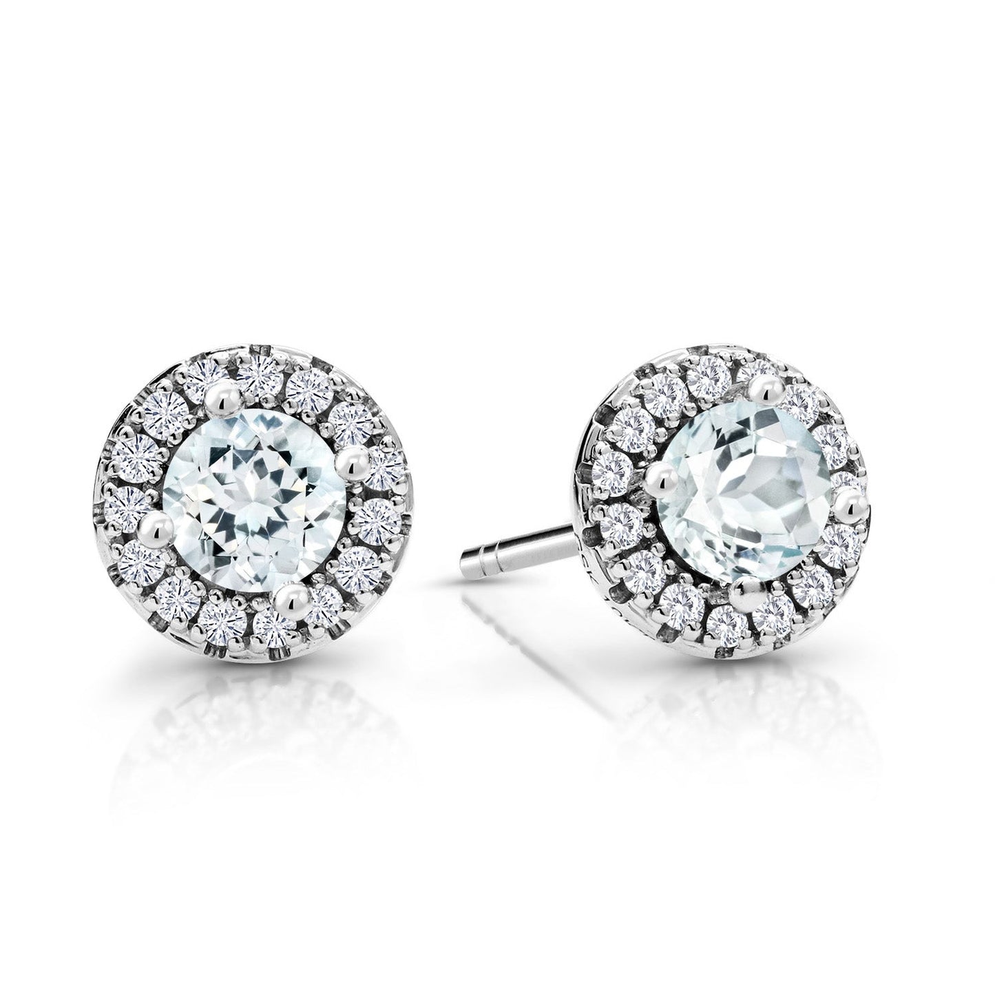 10K White Gold 4MM Round Gemstone Birthstone and White Lab Grown Diamond Halo Earrings | Gold Earrings For Women