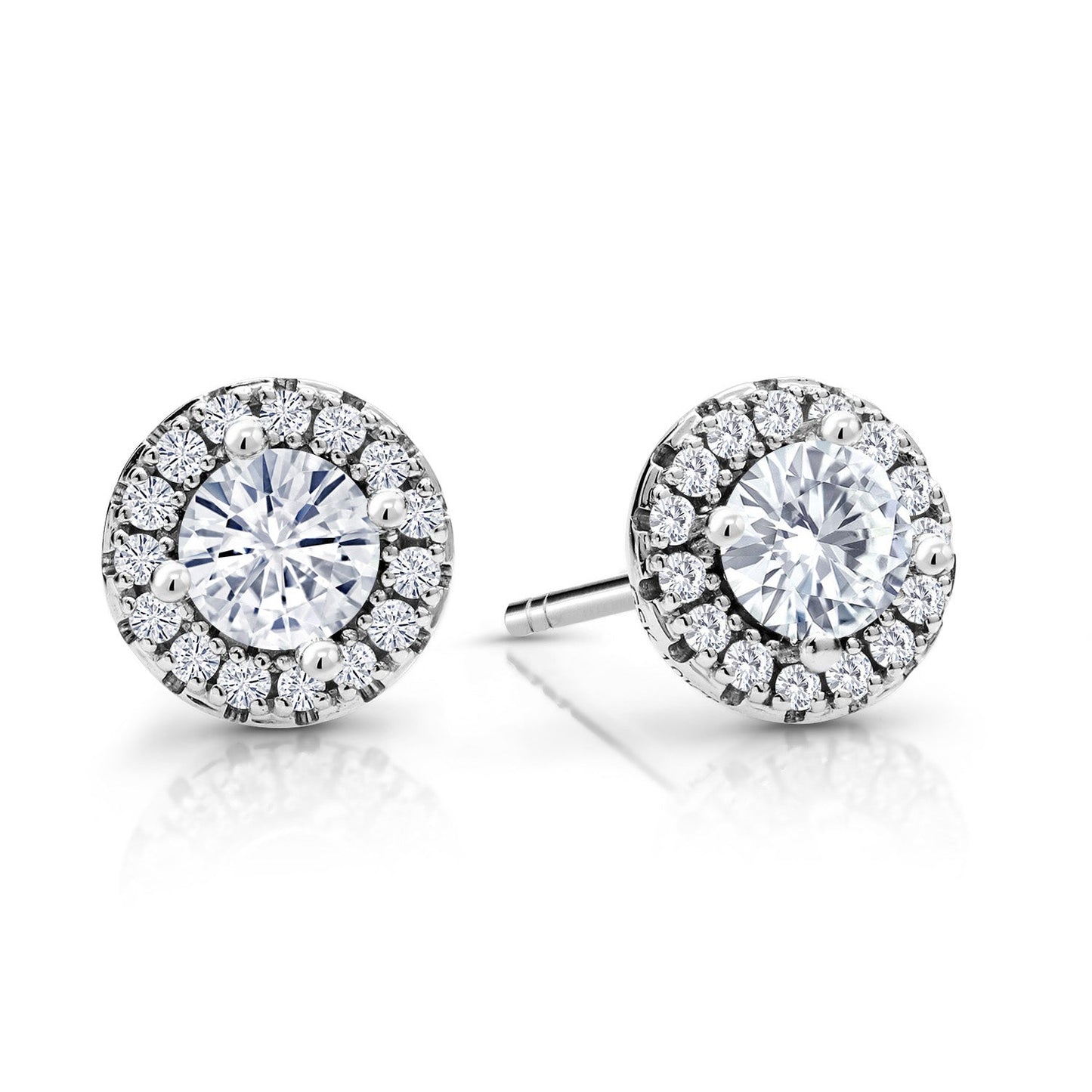 10K White Gold 4MM Round Gemstone Birthstone and White Lab Grown Diamond Halo Earrings | Gold Earrings For Women