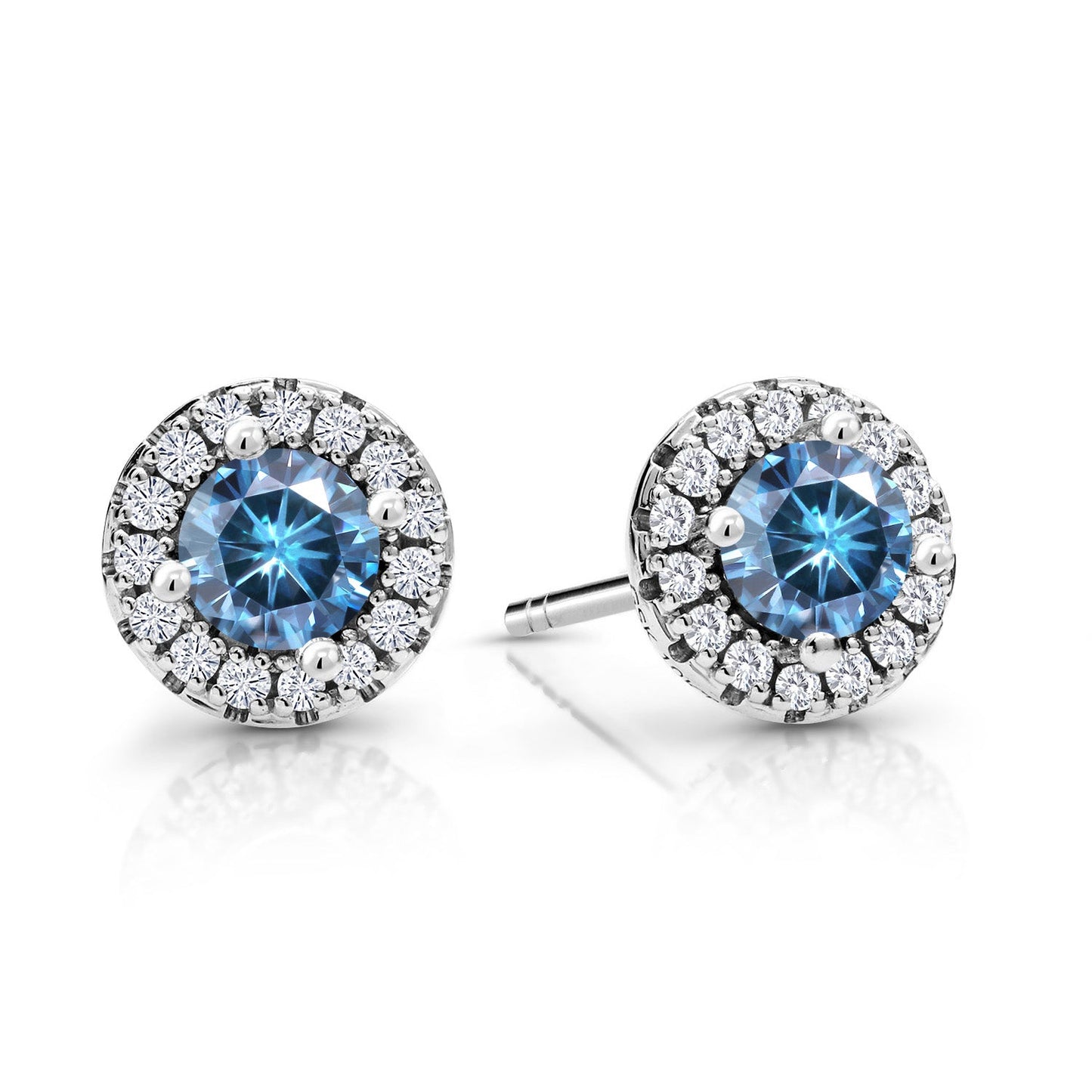 10K White Gold 4MM Round Gemstone Birthstone and White Lab Grown Diamond Halo Earrings | Gold Earrings For Women