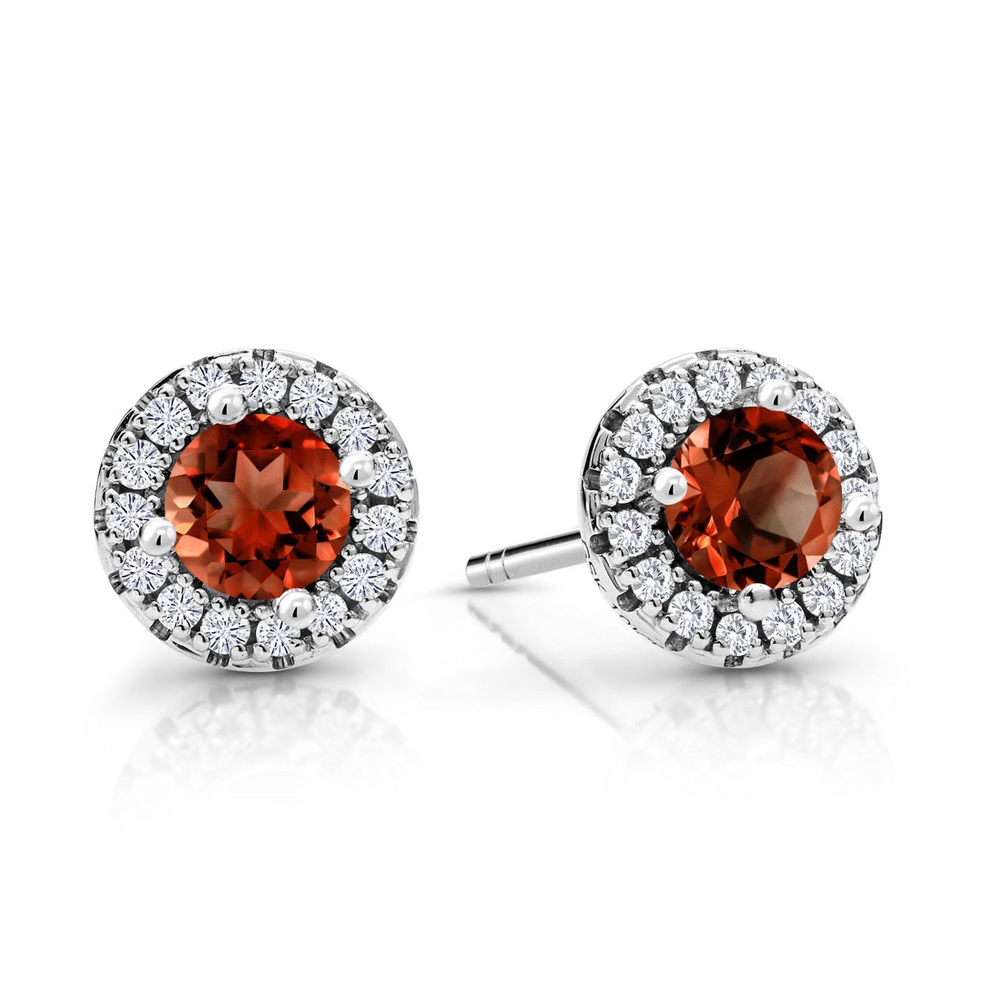 10K White Gold 4MM Round Gemstone Birthstone and White Lab Grown Diamond Halo Earrings | Gold Earrings For Women