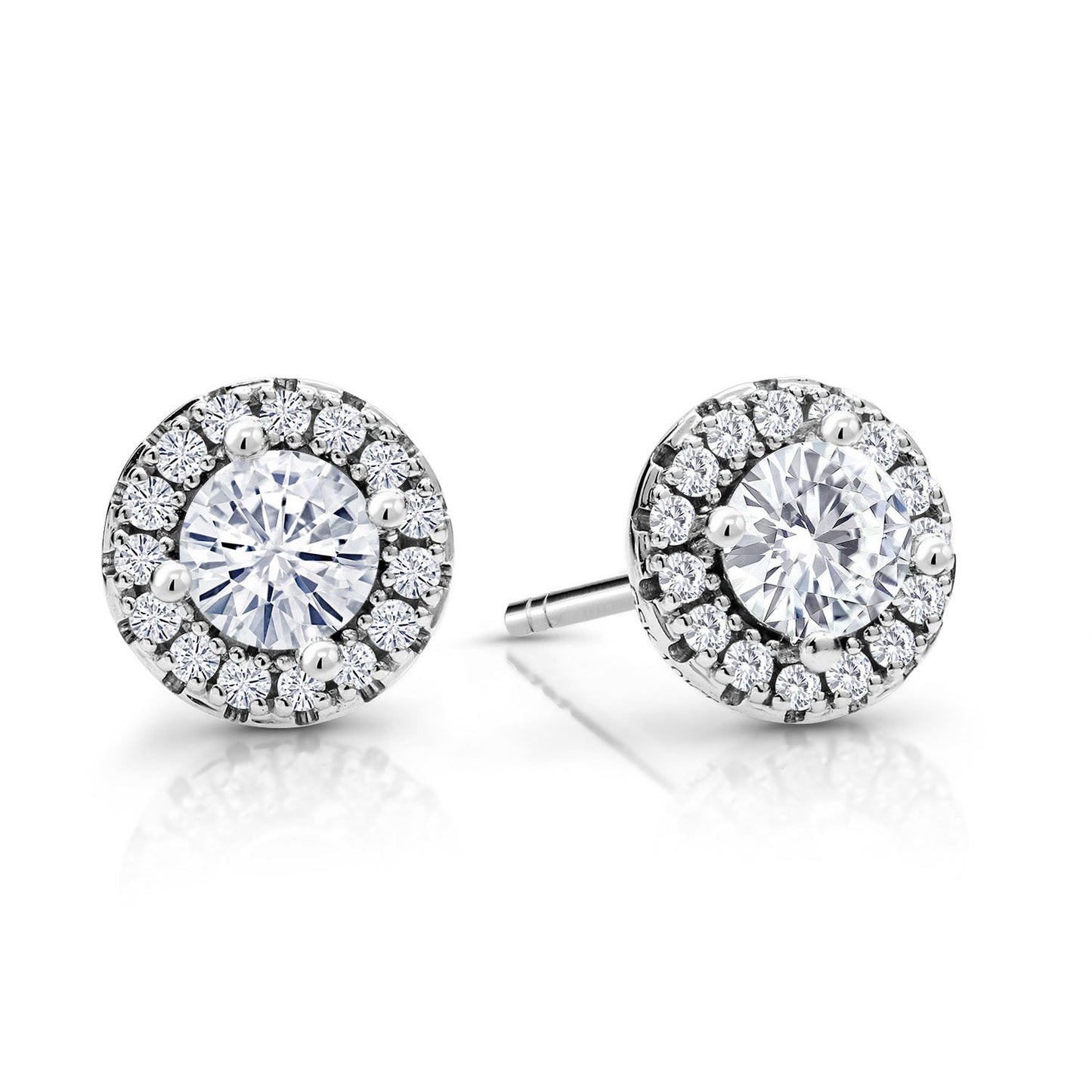 10K White Gold 4MM Round Gemstone Birthstone and White Lab Grown Diamond Halo Earrings | Gold Earrings For Women