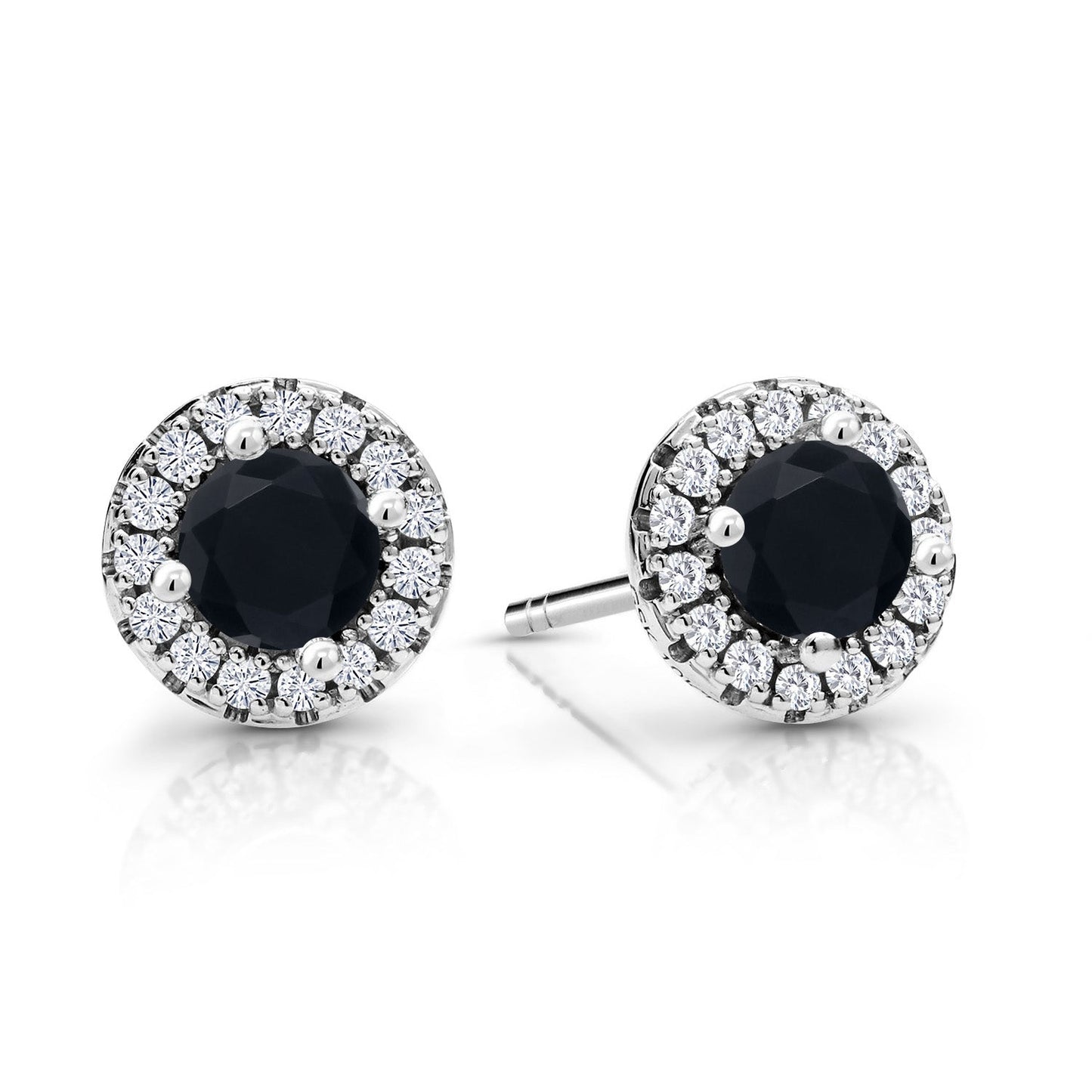 10K White Gold 4MM Round Gemstone Birthstone and White Lab Grown Diamond Halo Earrings | Gold Earrings For Women