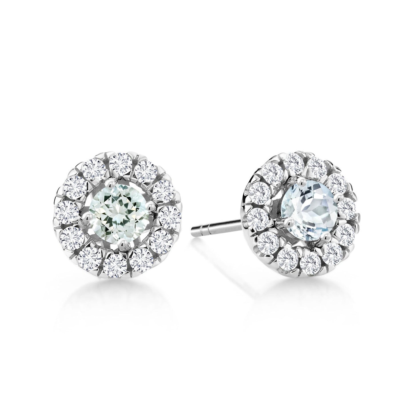 14K White Gold 3.5MM Round Gemstone Birthstone and White Lab Grown Diamond Halo Earrings | Center Stone: 3.5MM | Gold Earrings for Women