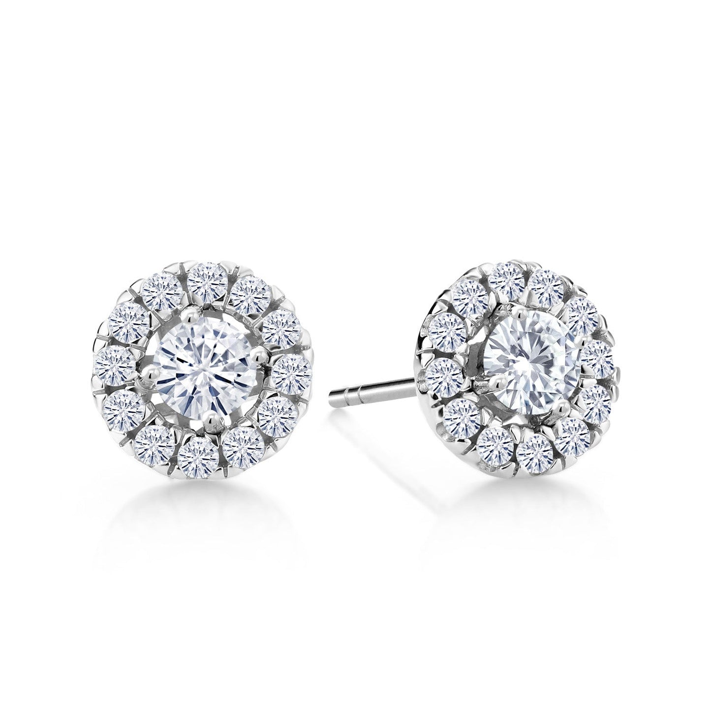 14K White Gold 3.5MM Round Gemstone Birthstone and White Lab Grown Diamond Halo Earrings | Center Stone: 3.5MM | Gold Earrings for Women