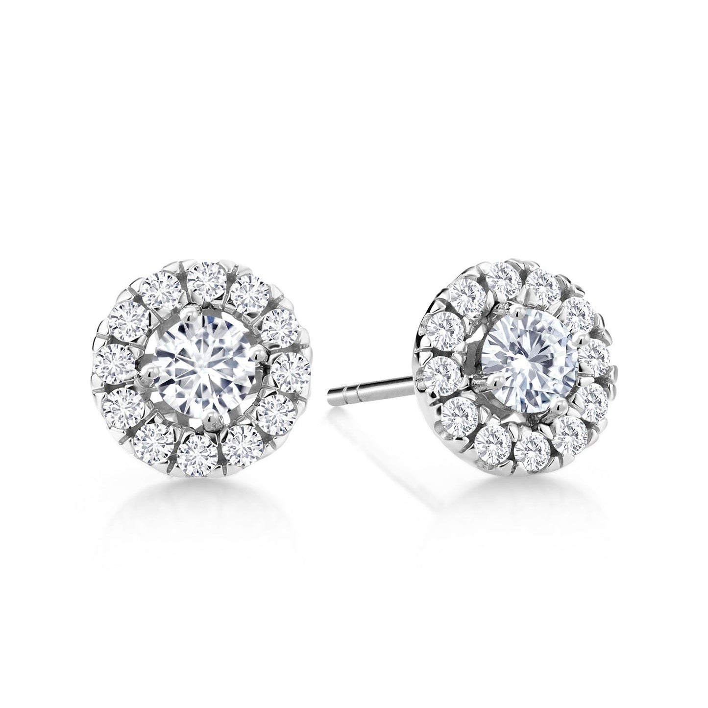 14K White Gold 3.5MM Round Gemstone Birthstone and White Lab Grown Diamond Halo Earrings | Center Stone: 3.5MM | Gold Earrings for Women