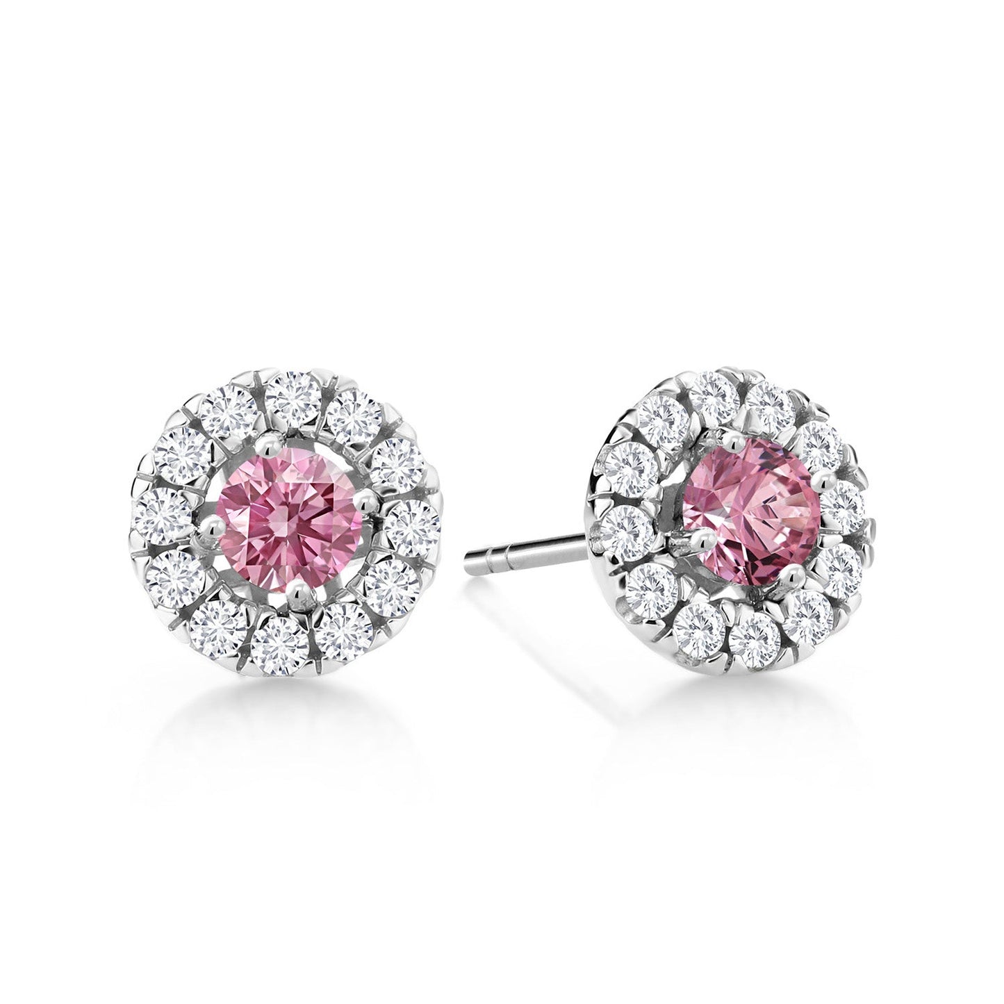 14K White Gold 3.5MM Round Gemstone Birthstone and White Lab Grown Diamond Halo Earrings | Center Stone: 3.5MM | Gold Earrings for Women