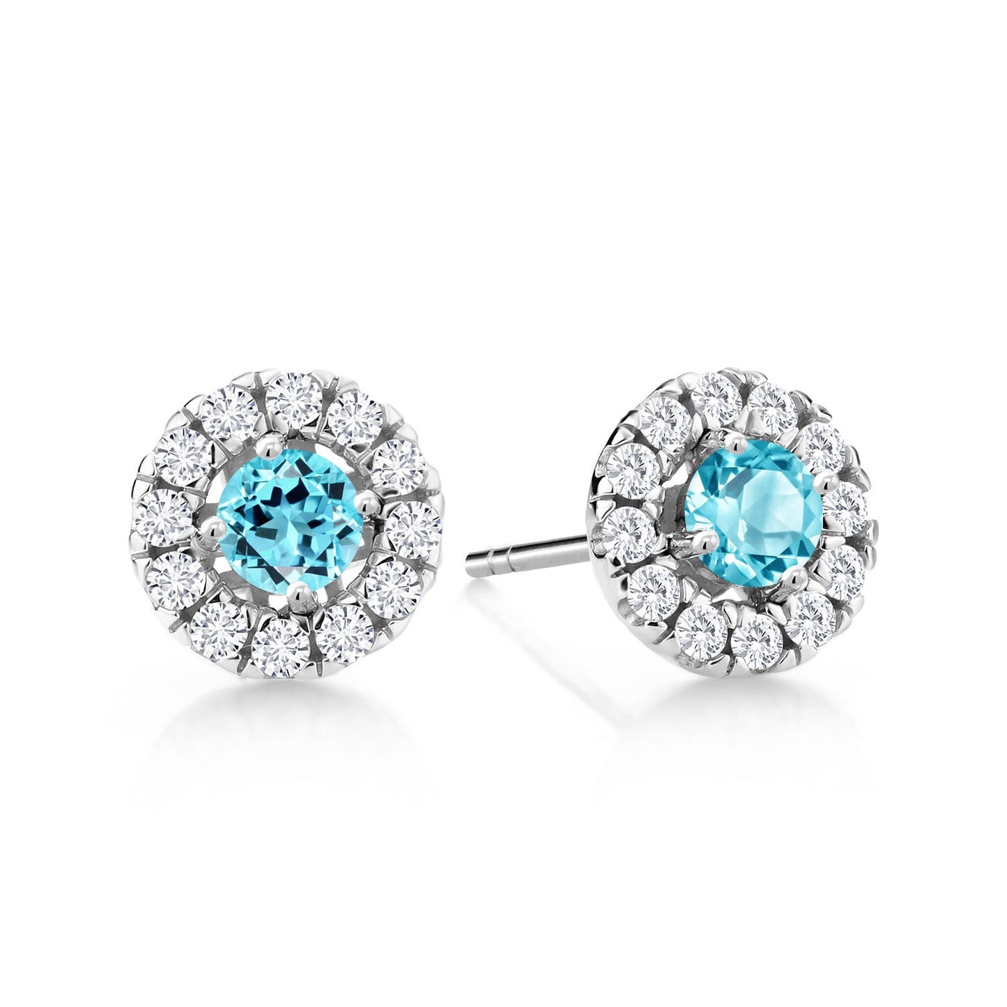 14K White Gold 3.5MM Round Gemstone Birthstone and White Lab Grown Diamond Halo Earrings | Center Stone: 3.5MM | Gold Earrings for Women