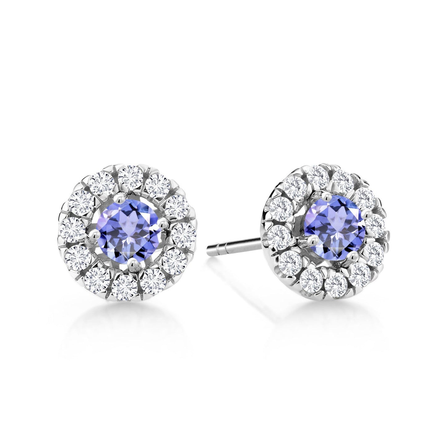 14K White Gold 3.5MM Round Gemstone Birthstone and White Lab Grown Diamond Halo Earrings | Center Stone: 3.5MM | Gold Earrings for Women